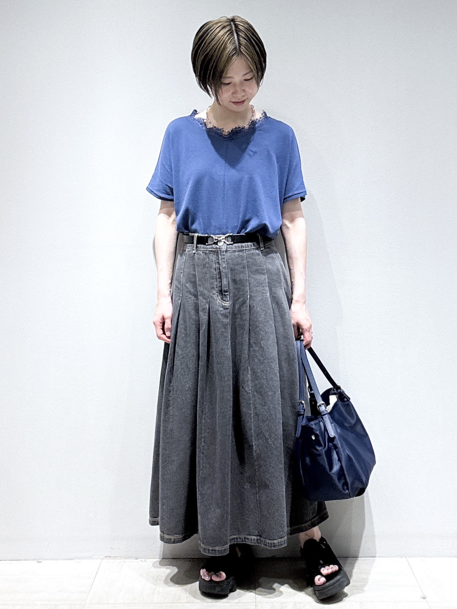 まちこさんの「Reflect｜【二の腕カバー／手洗い可】ネックレース フレンチスリーブニット」を使ったコーディネート