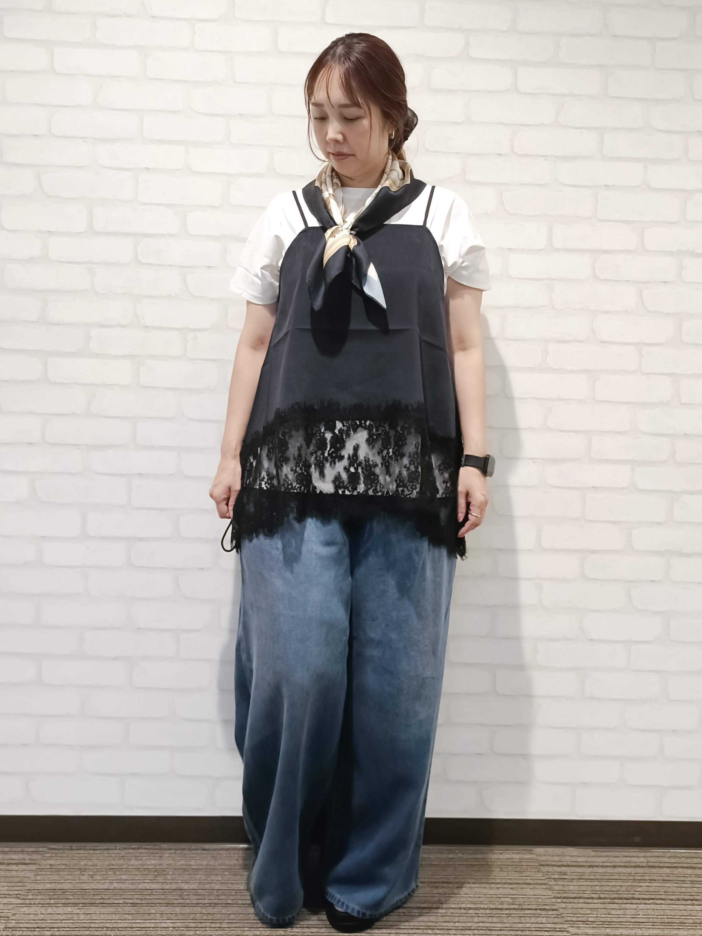 kaoriさんの「OPAQUE.CLIP｜裾レース マットサテンキャミ【洗濯機OK】」を使ったコーディネート