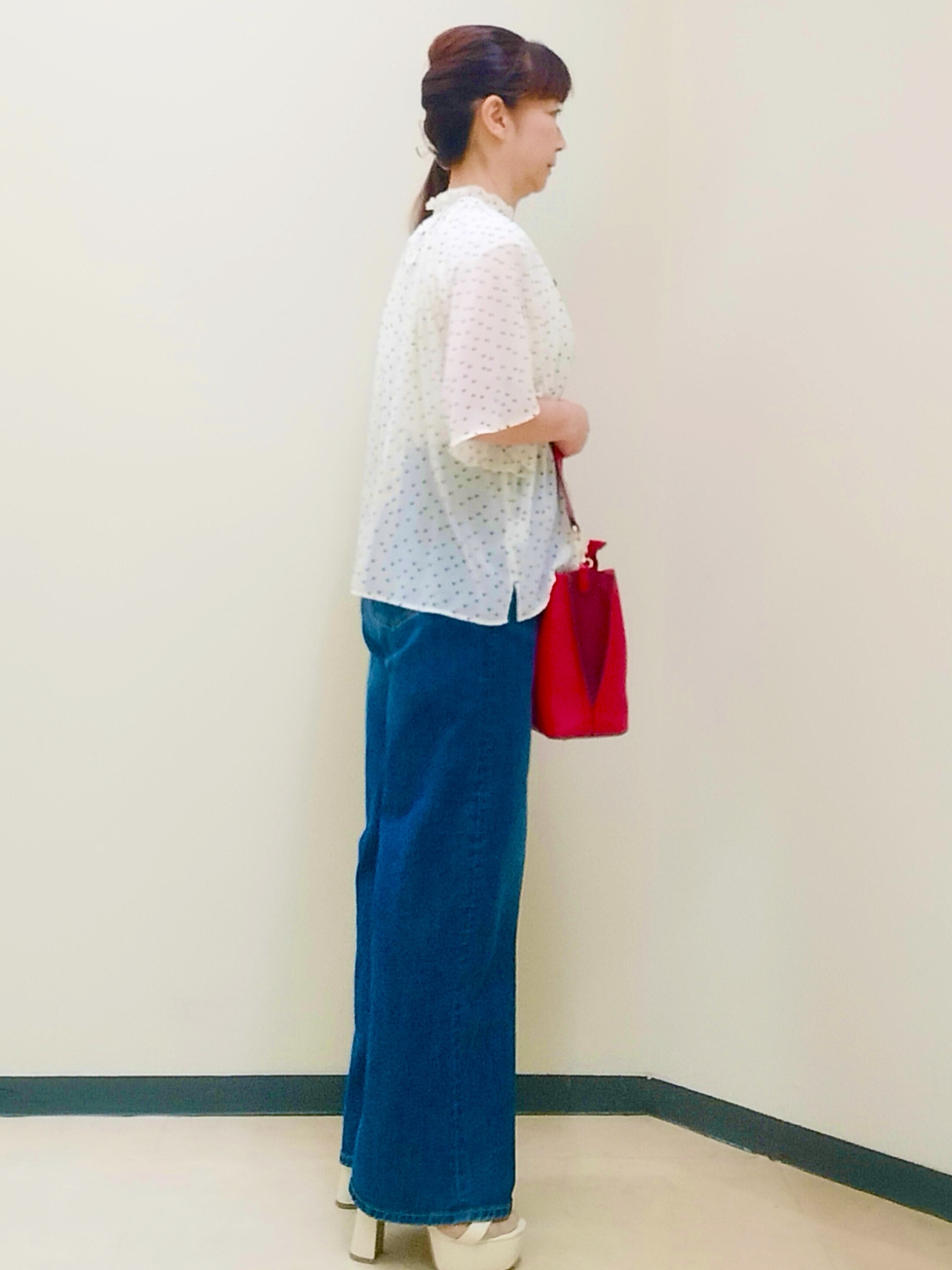 花さんの「Reflect｜【セットアップ／手洗い可】ドット柄シアーブラウス」を使ったコーディネート