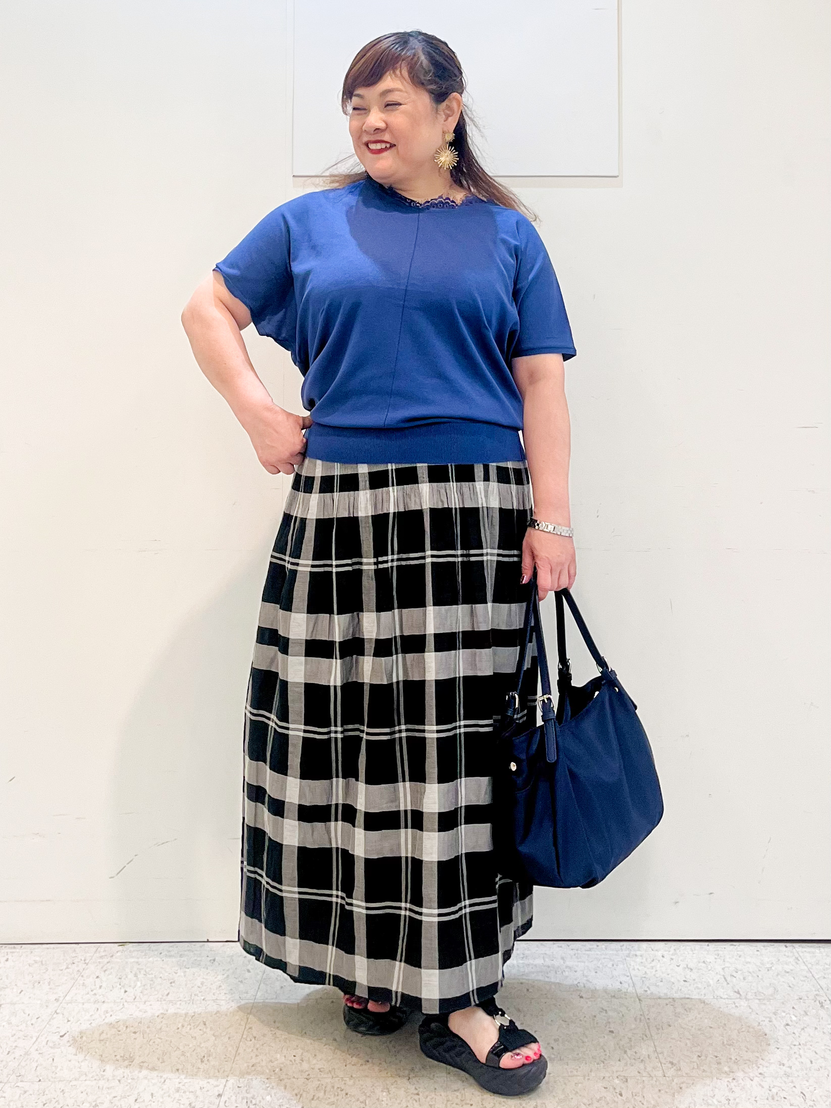 kimmyさんの「Reflect｜【二の腕カバー／手洗い可】ネックレース フレンチスリーブニット」を使ったコーディネート