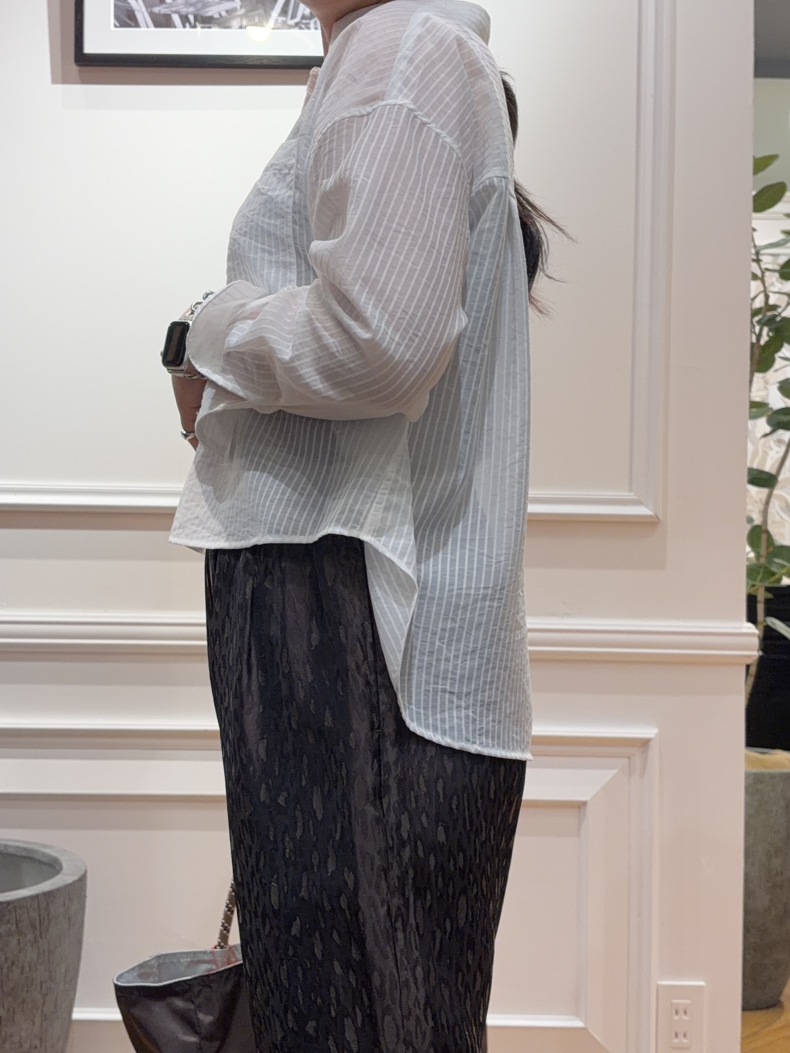 SAKAIさんの「DRESSTERIOR｜シアーストライプクロップドシャツ」を使ったコーディネート