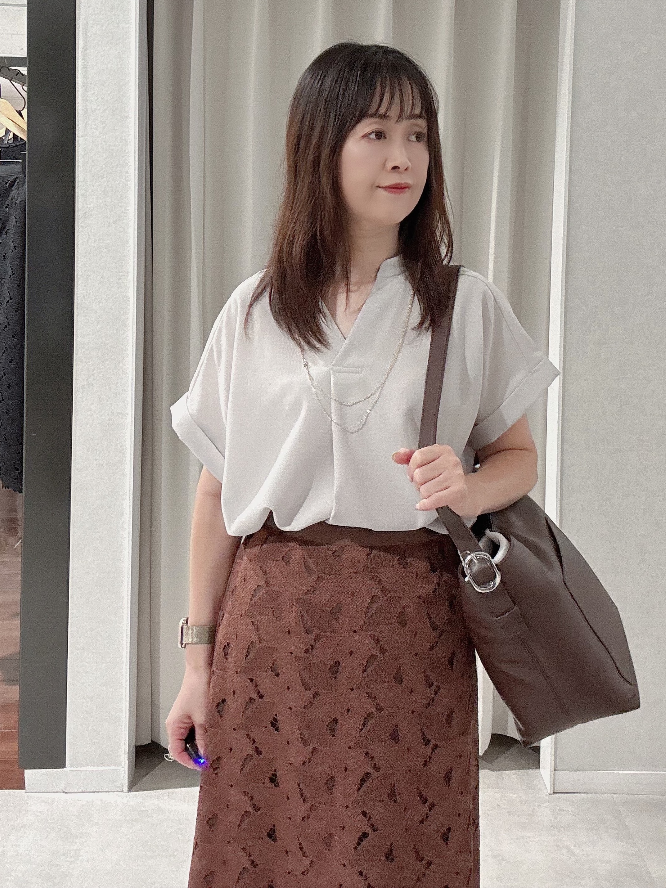 makiさんの「UNTITLED｜【セットアップ可/通気性/UVカット】エアリークールブラウス」を使ったコーディネート