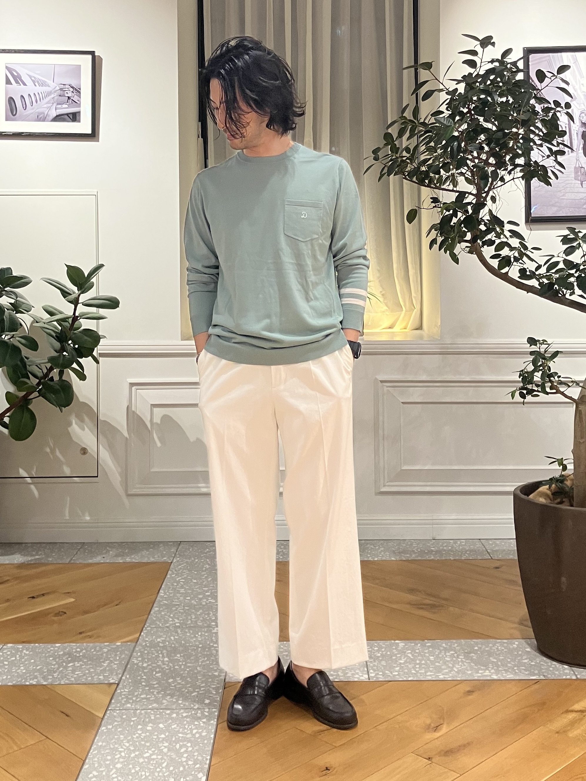 junyaさんの「DRESSTERIOR｜【ウォッシャブル】コットンシルク クルーニット」を使ったコーディネート