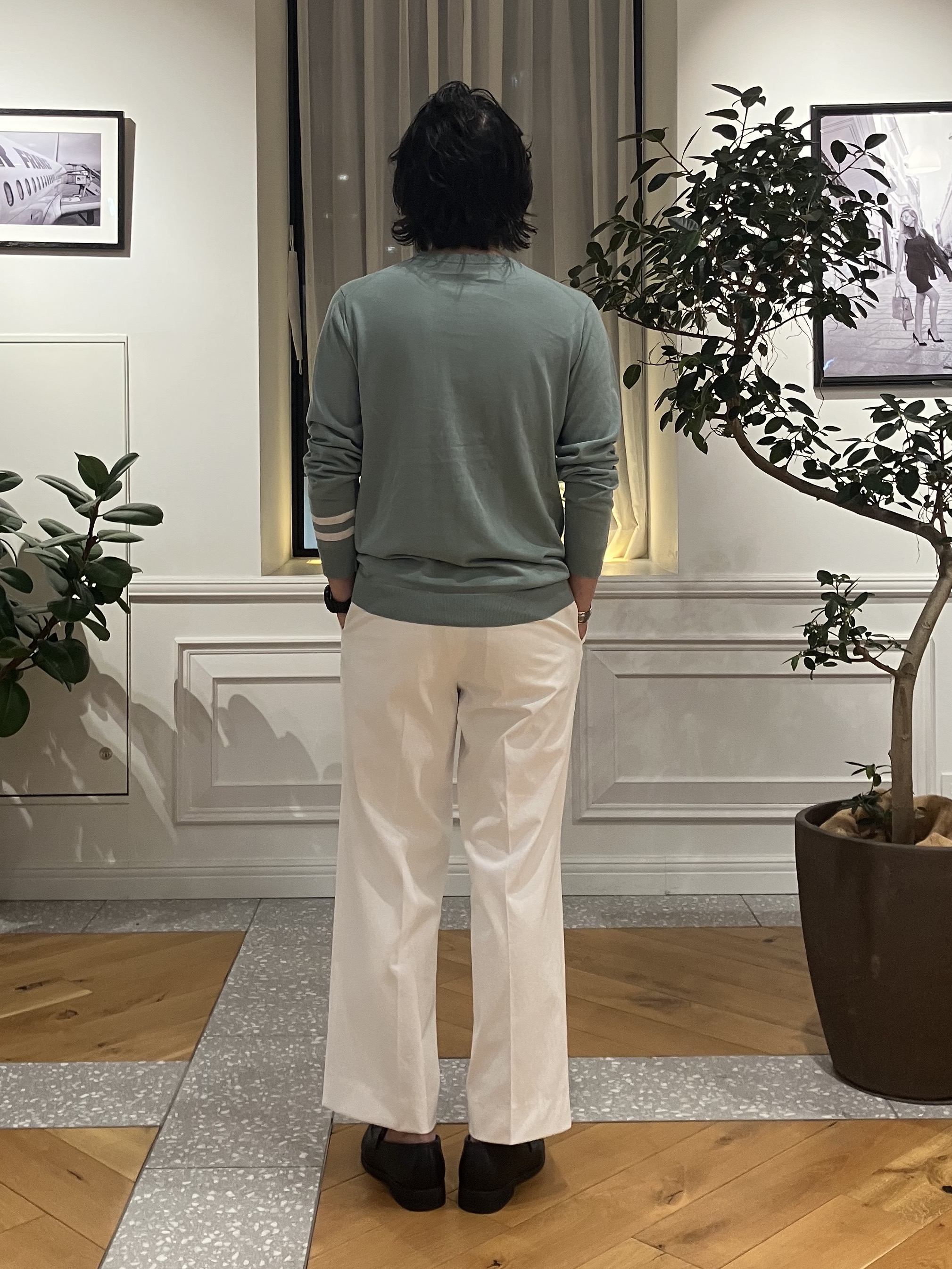 junyaさんの「DRESSTERIOR｜【ウォッシャブル】コットンシルク クルーニット」を使ったコーディネート