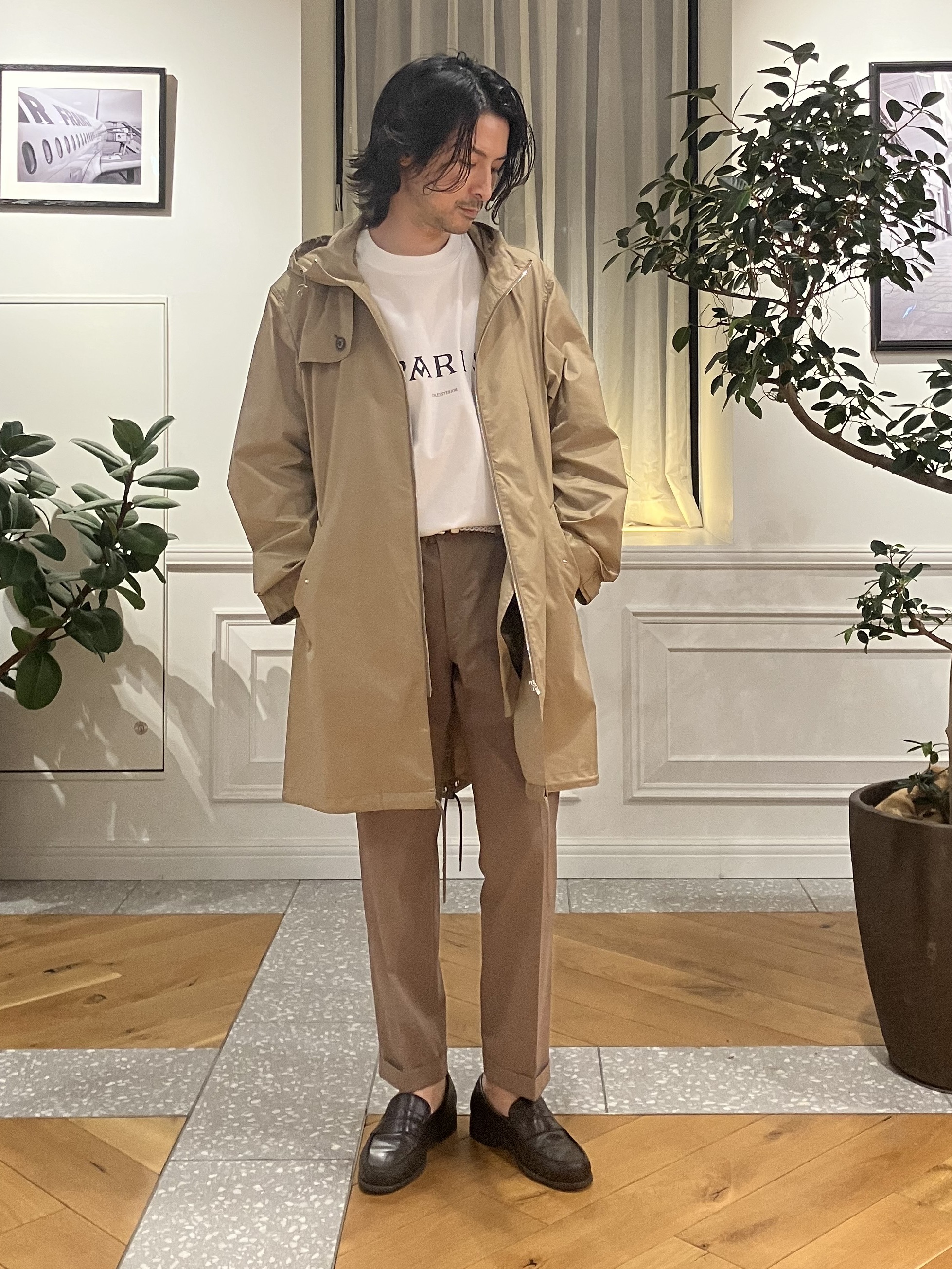 junyaさんの「DRESSTERIOR｜【撥水素材】レインプルーフ フーデッドコート」を使ったコーディネート