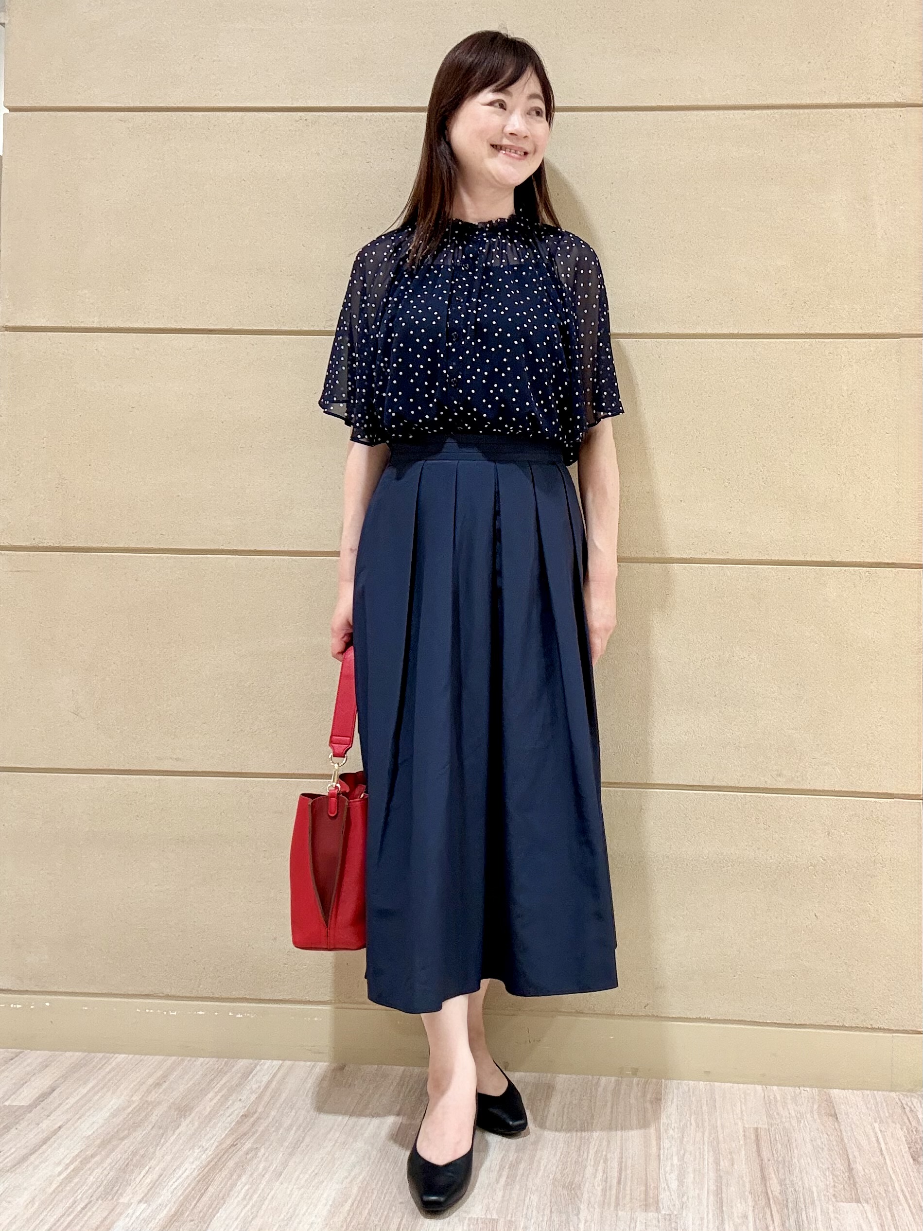 Marさんの「Reflect｜【セットアップ／手洗い可】ドット柄シアーブラウス」を使ったコーディネート