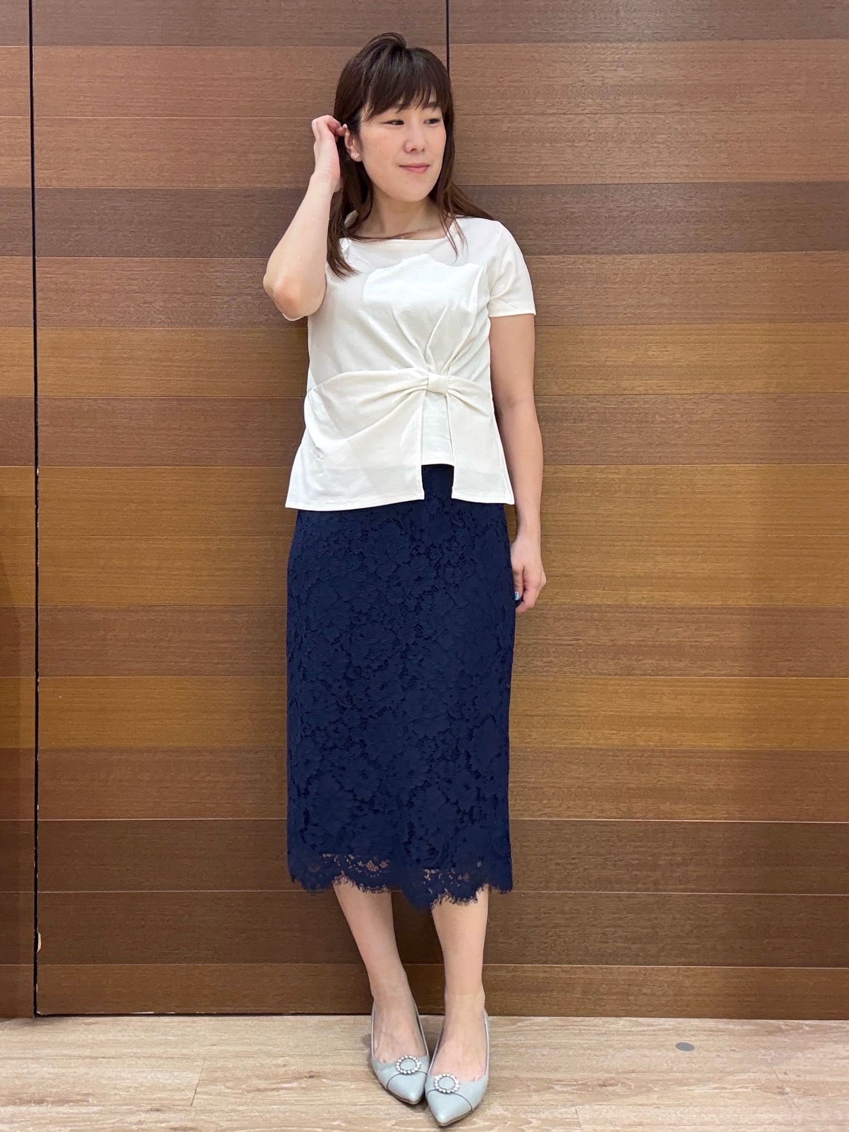 maichiさんの「OPAQUE.CLIP｜【接触冷感／UVケア】スクエアネックリボントップス《洗濯機OK》」を使ったコーディネート