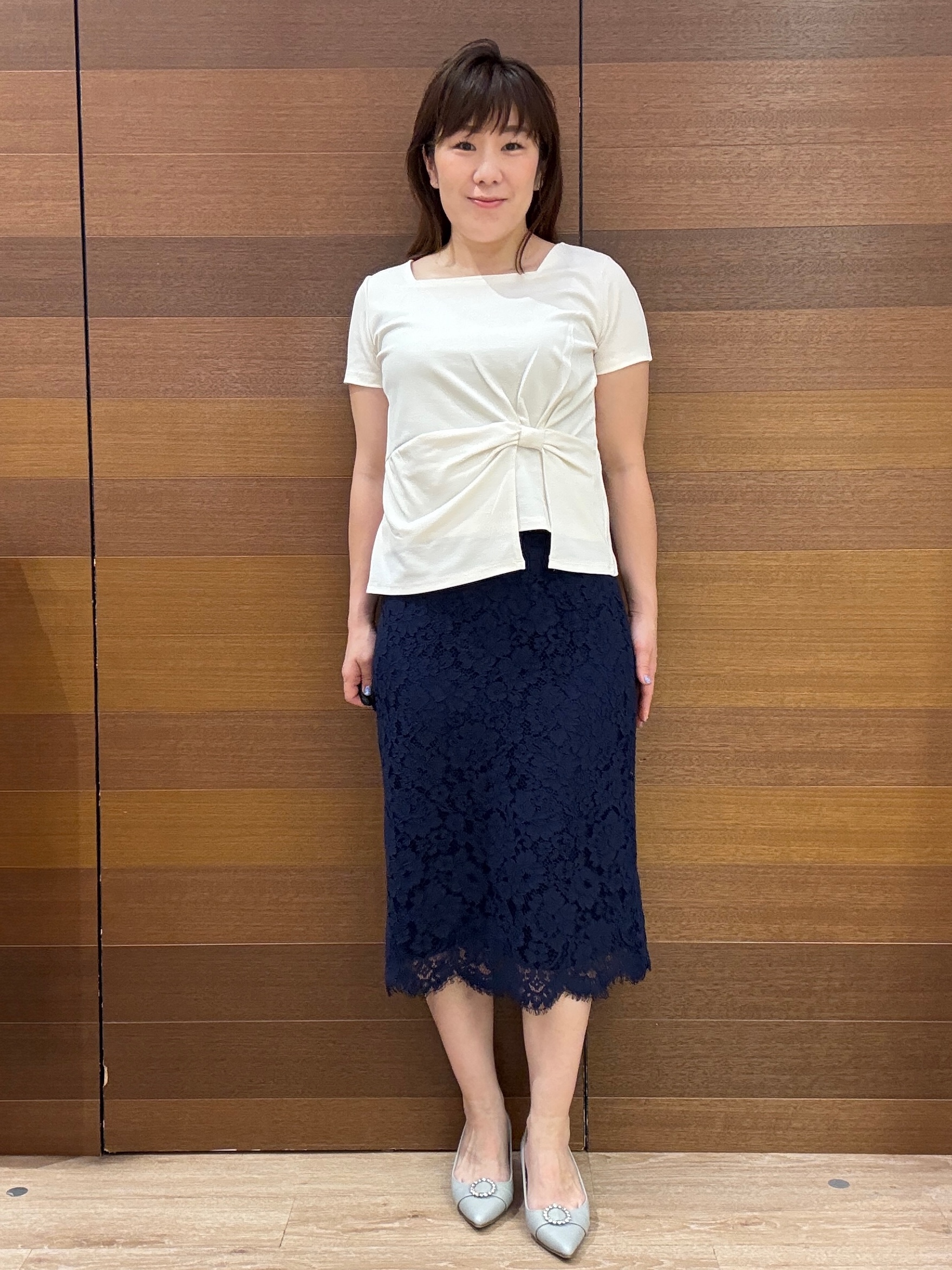 maichiさんの「OPAQUE.CLIP｜【接触冷感／UVケア】スクエアネックリボントップス《洗濯機OK》」を使ったコーディネート