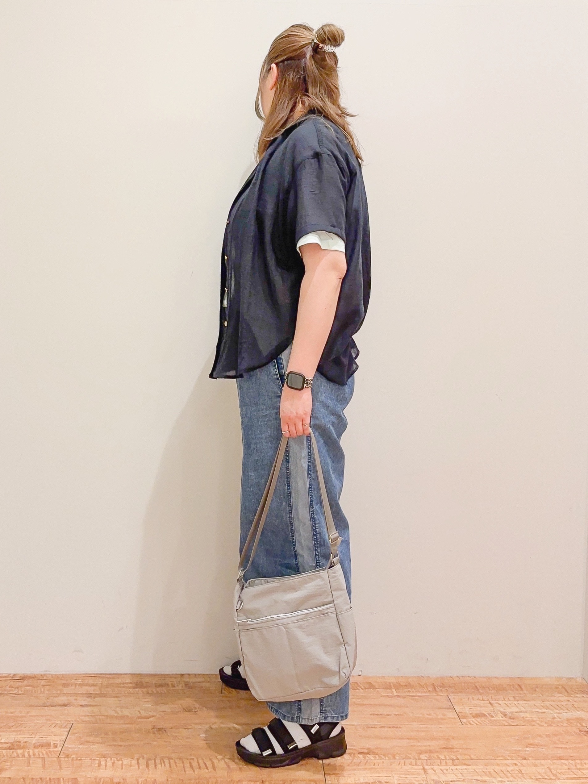 naoさんの「SHOO･LA･RUE｜【S-LL】ナチュラルに決まる 半袖シアーシャツジャケット」を使ったコーディネート