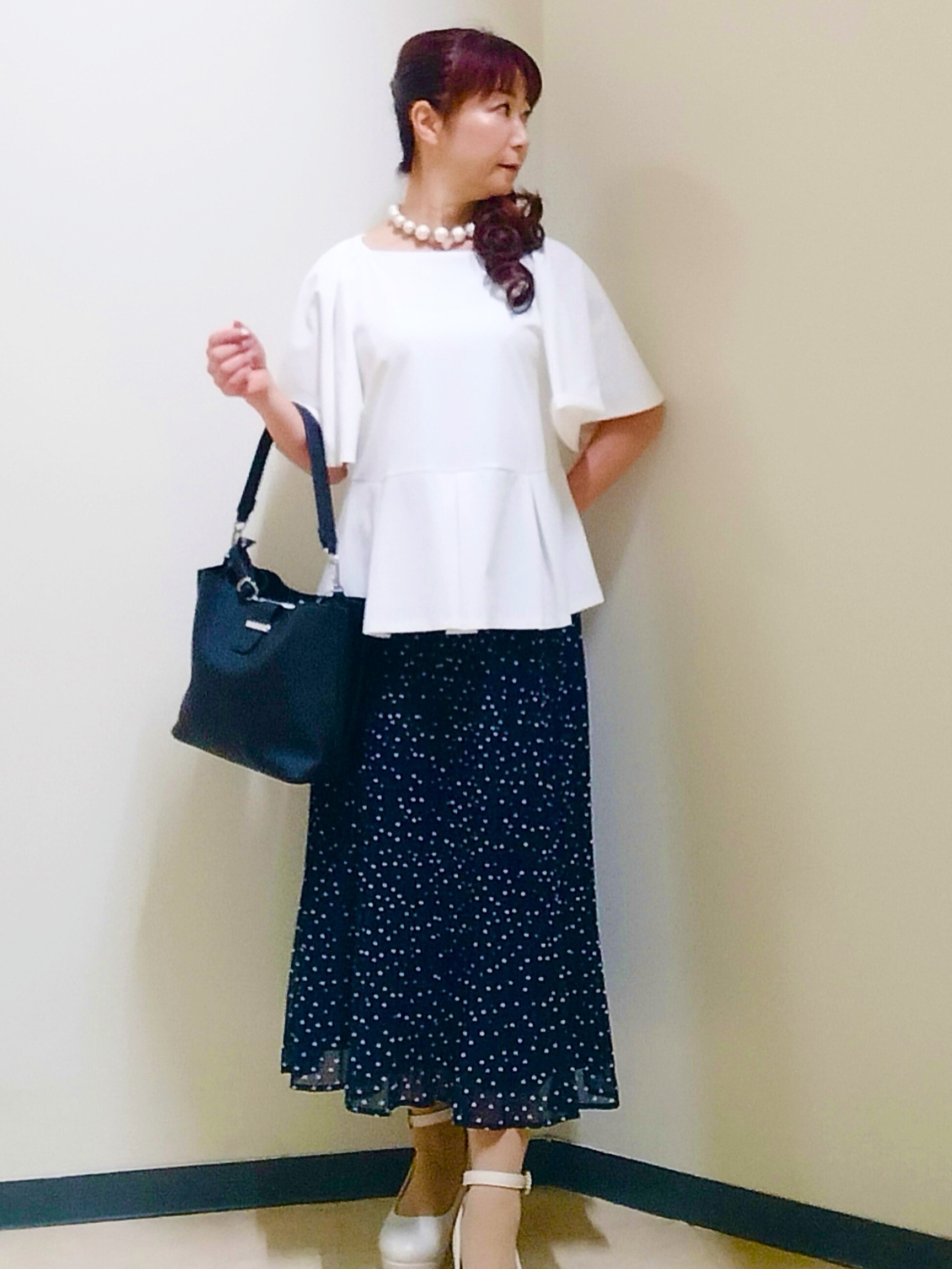 花さんの「Reflect｜【UVカット／接触冷感／吸水速乾】フレアスリーブペプラムカットソー」を使ったコーディネート