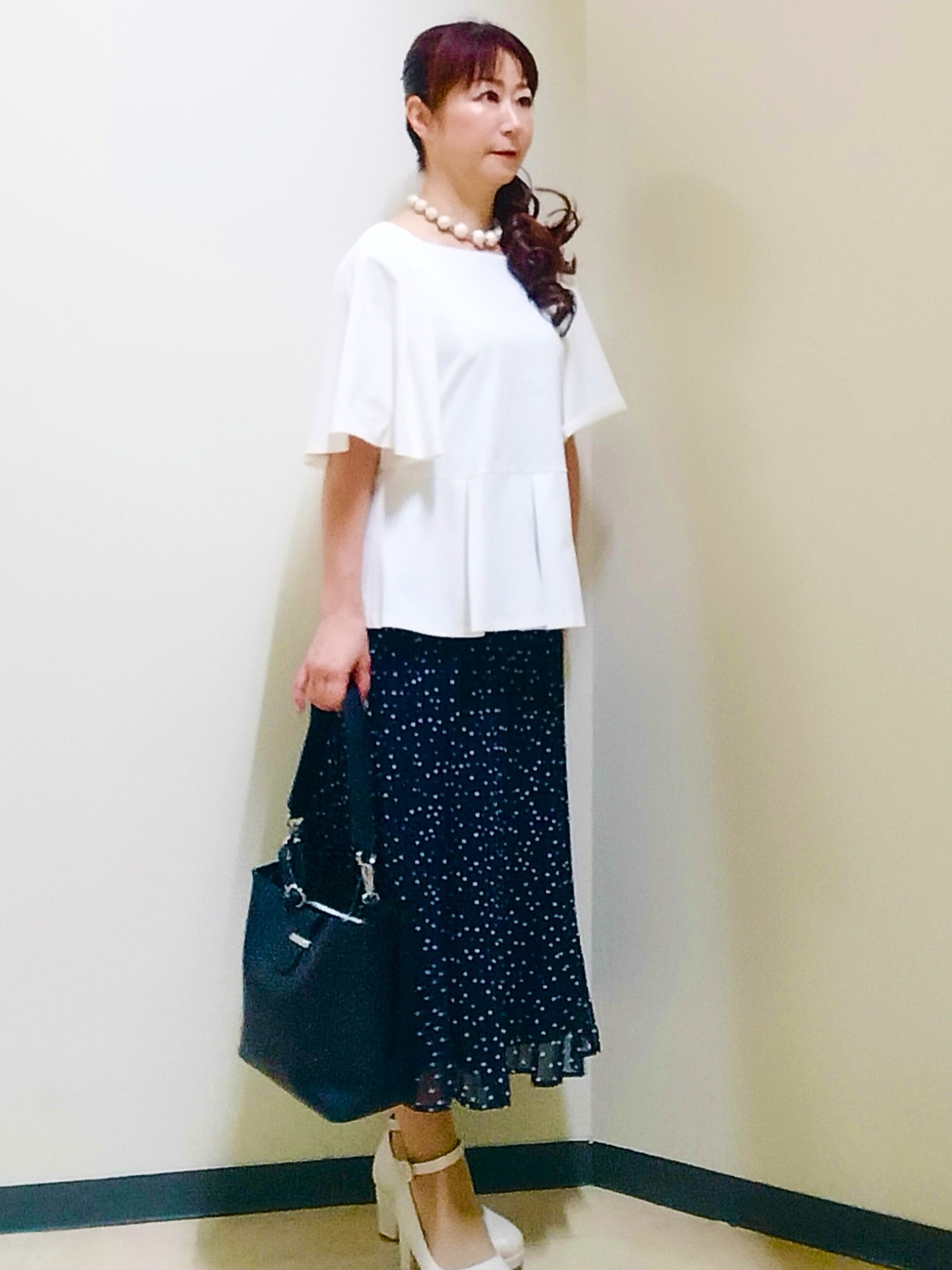 花さんの「Reflect｜【UVカット／接触冷感／吸水速乾】フレアスリーブペプラムカットソー」を使ったコーディネート
