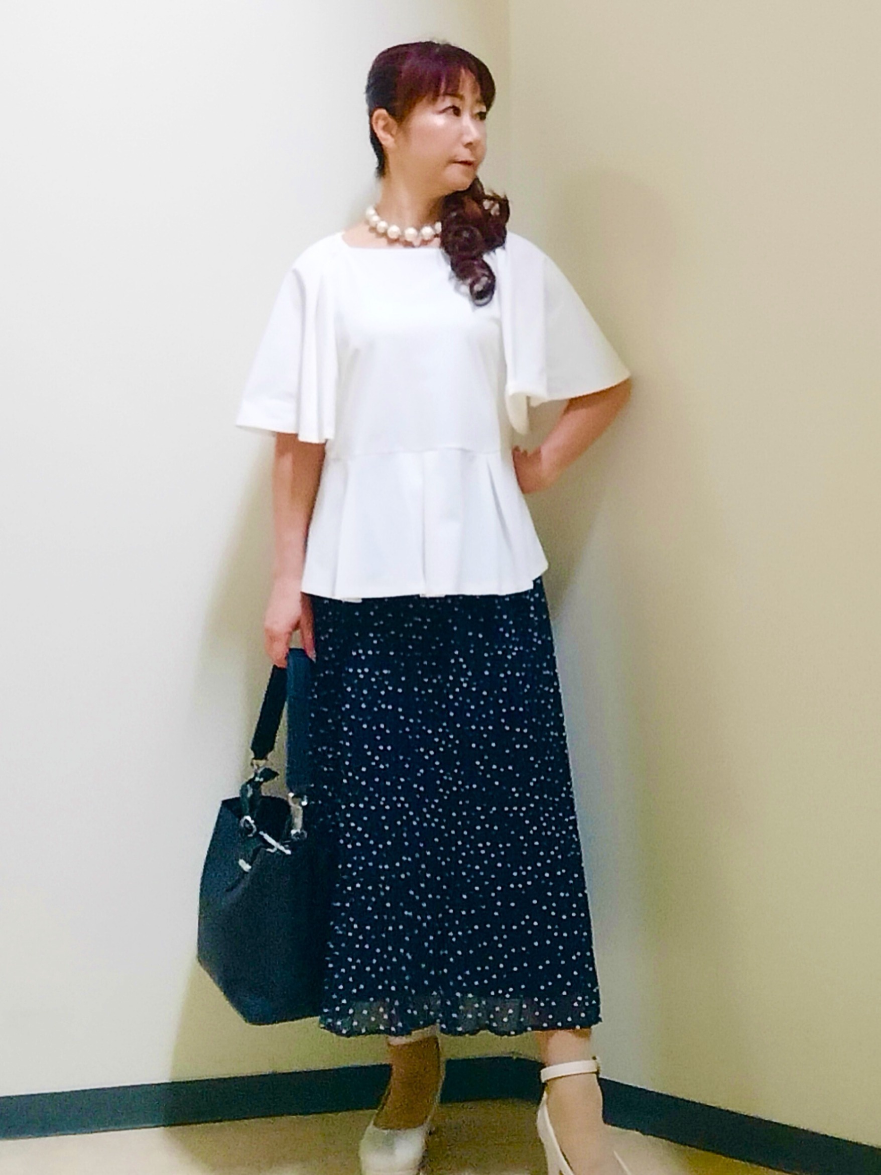 花さんの「Reflect｜【UVカット／接触冷感／吸水速乾】フレアスリーブペプラムカットソー」を使ったコーディネート