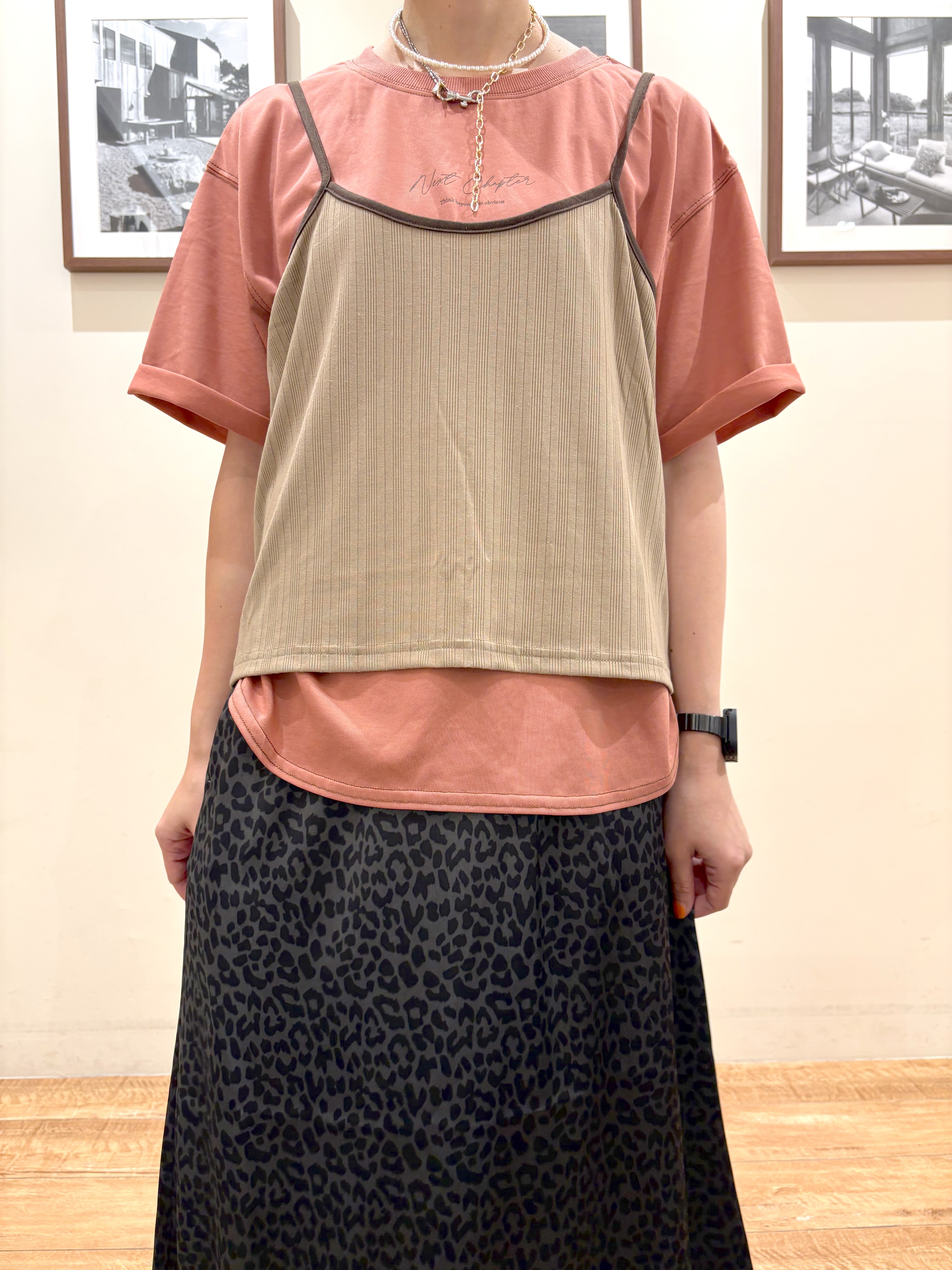 Ayumiさんの「SHOO･LA･RUE｜【2点セット】ランダムテレコで細見え  配色使いTシャツ+キャミソール」を使ったコーディネート