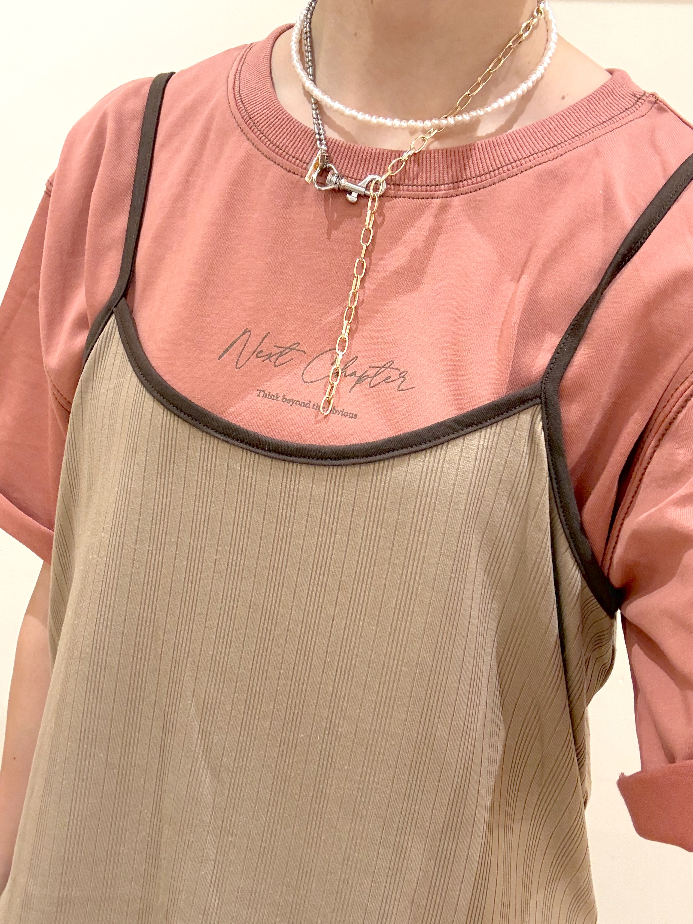 Ayumiさんの「SHOO･LA･RUE｜【2点セット】ランダムテレコで細見え  配色使いTシャツ+キャミソール」を使ったコーディネート