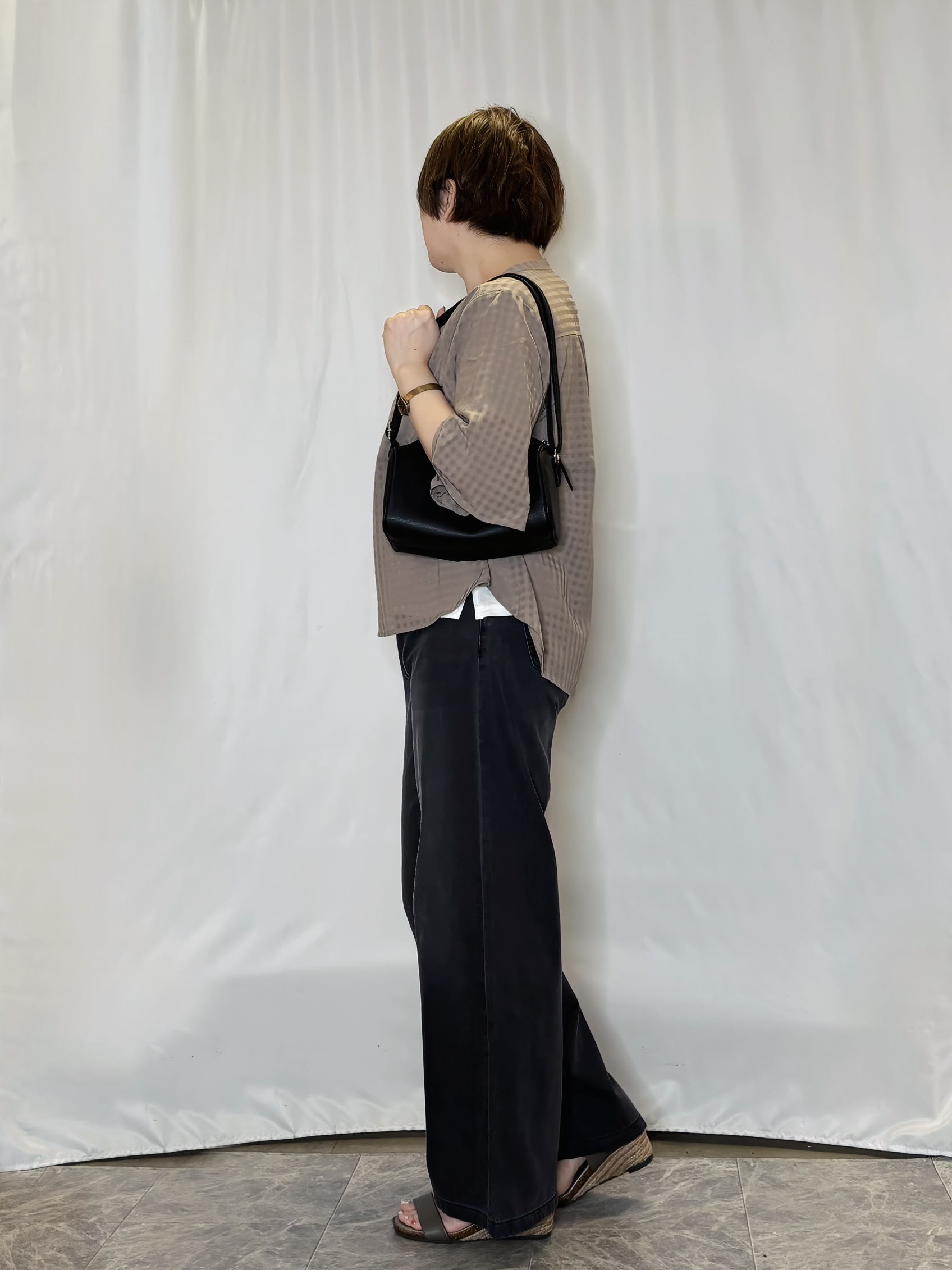 たみさんの「SHOO･LA･RUE｜【洗濯機可/S-LL】大人も甘すぎず着られる ギンガムシアーブラウス」を使ったコーディネート