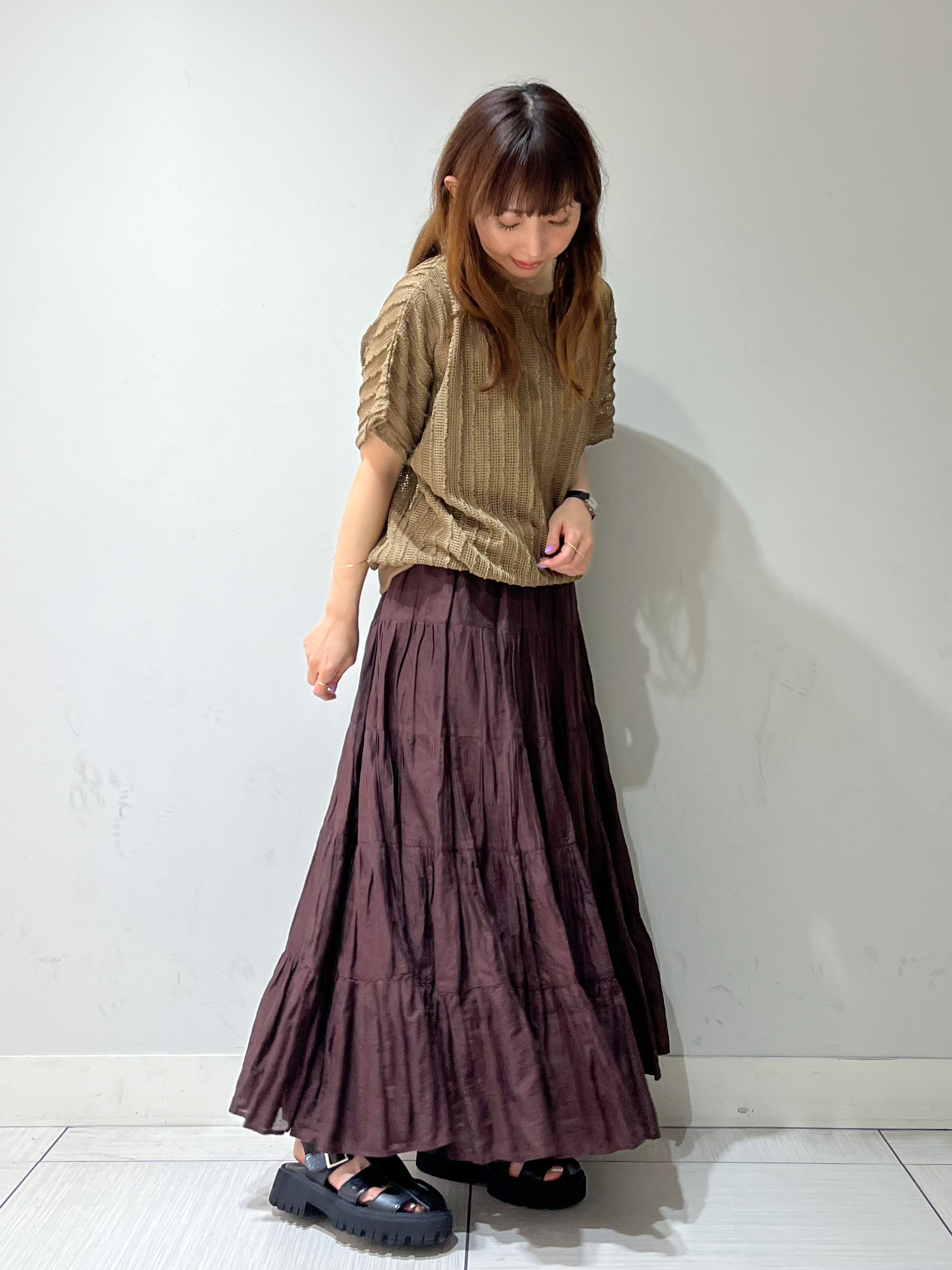 じゅんさんの「DRESSTERIOR｜【体系カバー/日除け】ドルマンスリーブ シアーメッシュプルオーバー」を使ったコーディネート