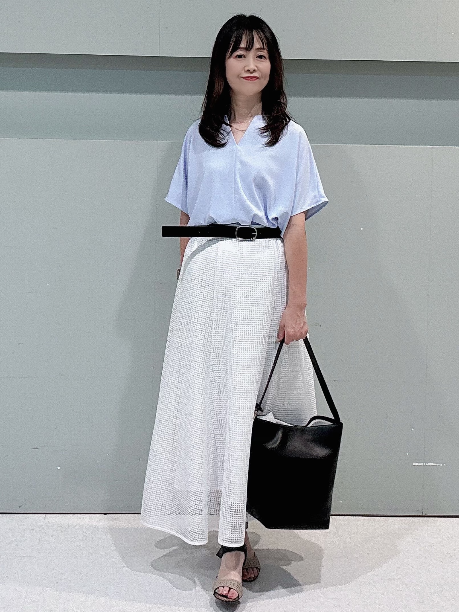 makiさんの「UNTITLED｜【古畑星夏さん着用/洗える/後ろウエストゴム】スクエアメッシュスカート」を使ったコーディネート