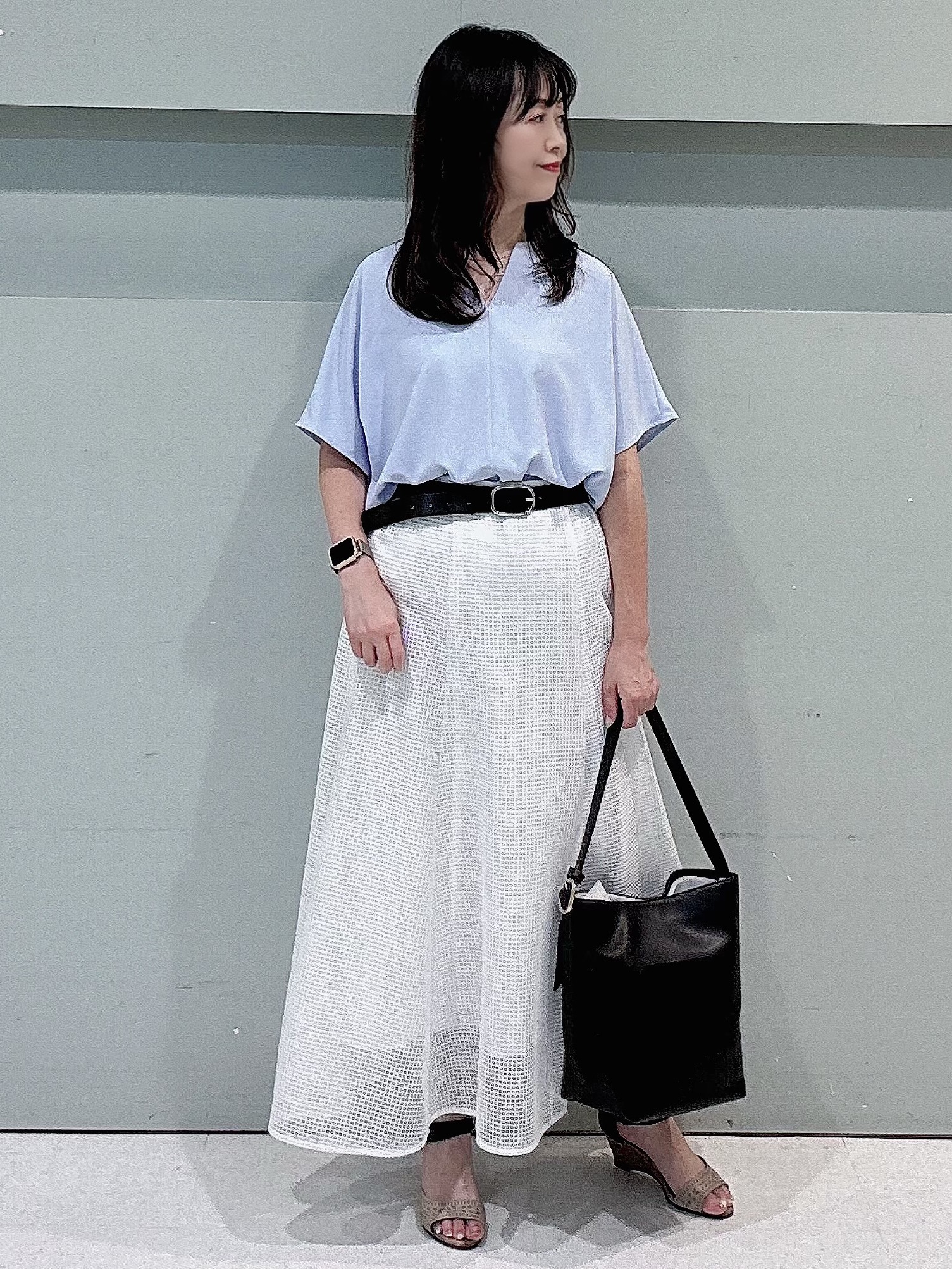 makiさんの「UNTITLED｜【古畑星夏さん着用/洗える/後ろウエストゴム】スクエアメッシュスカート」を使ったコーディネート