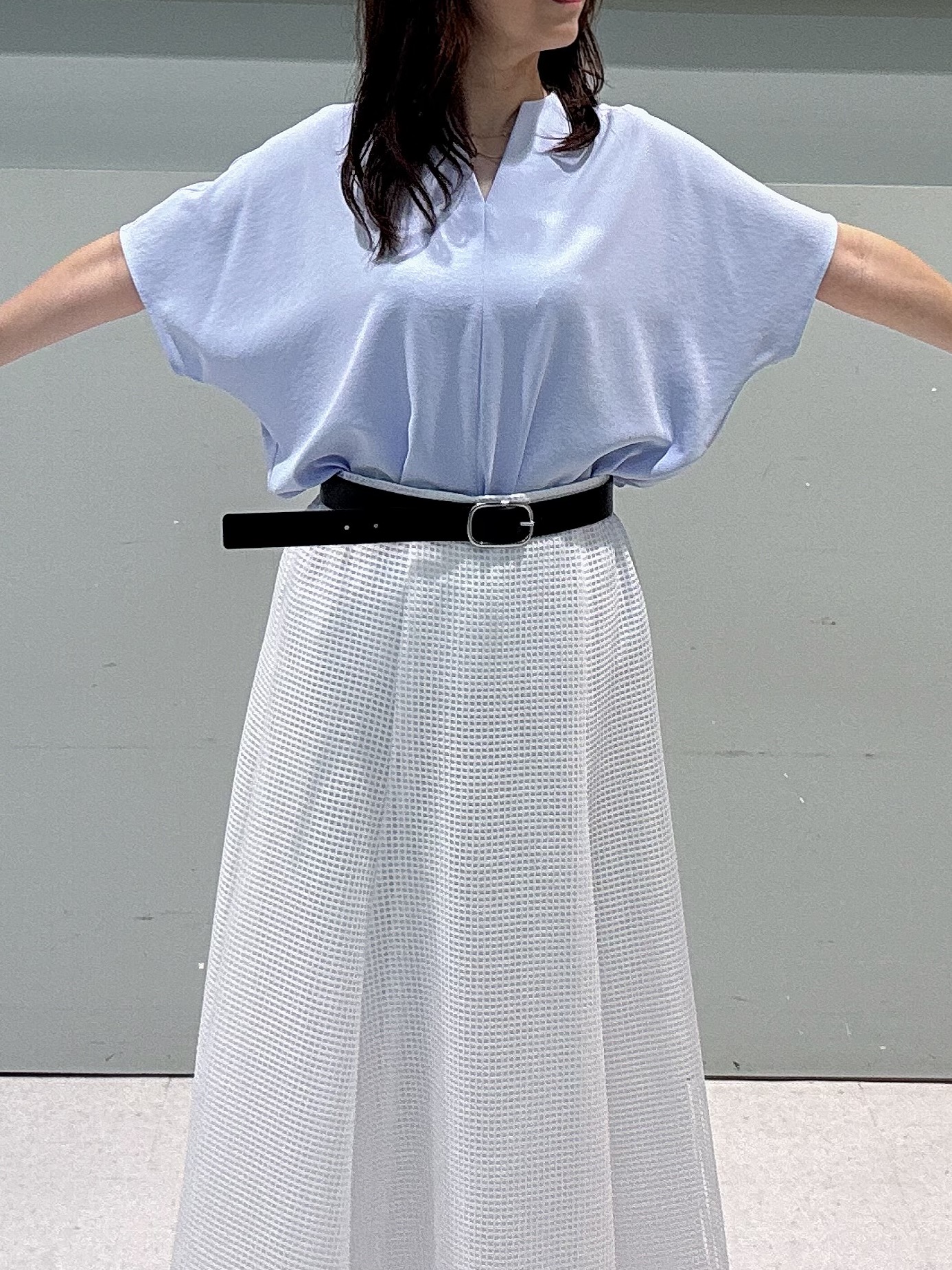 makiさんの「UNTITLED｜【古畑星夏さん着用/洗える/後ろウエストゴム】スクエアメッシュスカート」を使ったコーディネート