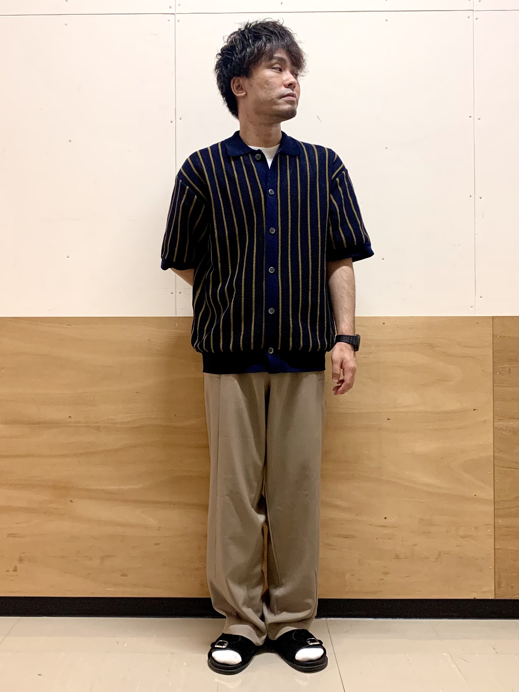 MATUさんの「THE SHOP TK｜【マシンウォッシャブル】ニットストライプ半袖シャツ」を使ったコーディネート