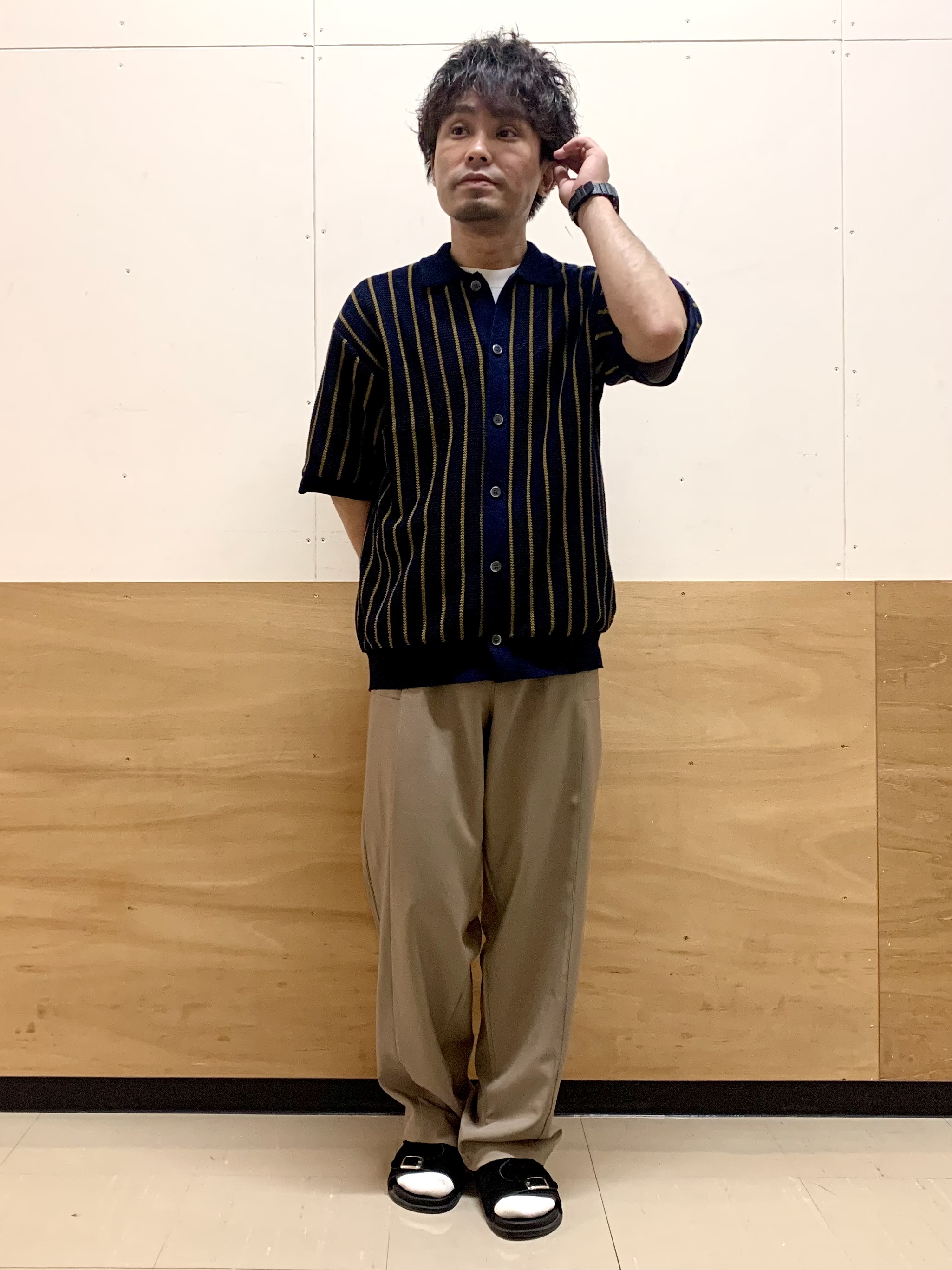 MATUさんの「THE SHOP TK｜【マシンウォッシャブル】ニットストライプ半袖シャツ」を使ったコーディネート