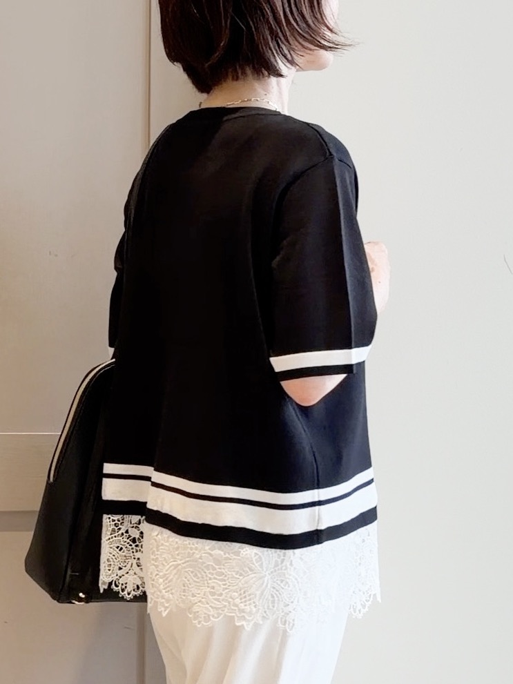 yamakoさんの「grove｜【シリーズ累計36万枚／UVカット・ひんやり・洗濯機OK】やわらかドライタッチレースドッキングニット」を使ったコーディネート