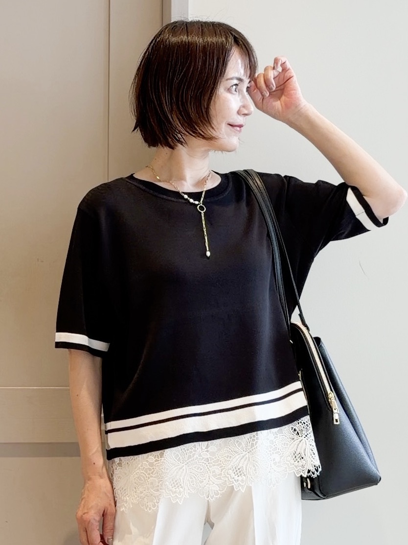 yamakoさんの「grove｜【シリーズ累計36万枚／UVカット・ひんやり・洗濯機OK】やわらかドライタッチレースドッキングニット」を使ったコーディネート
