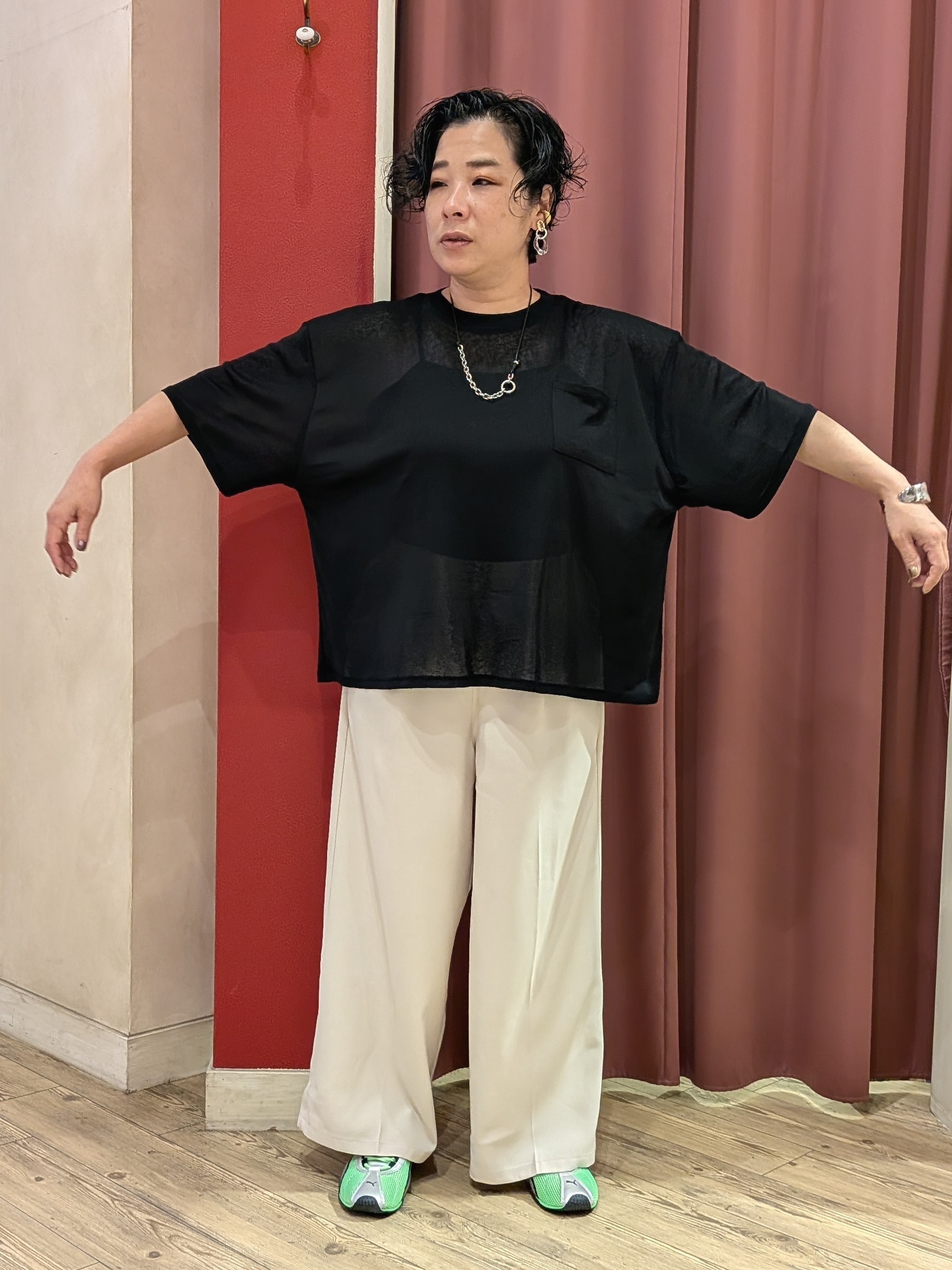 cameさんの「SHOO･LA･RUE｜【S-LL/洗濯機可/体型カバー】ゆるっとこなれる 大人のシアースラブTシャツ」を使ったコーディネート