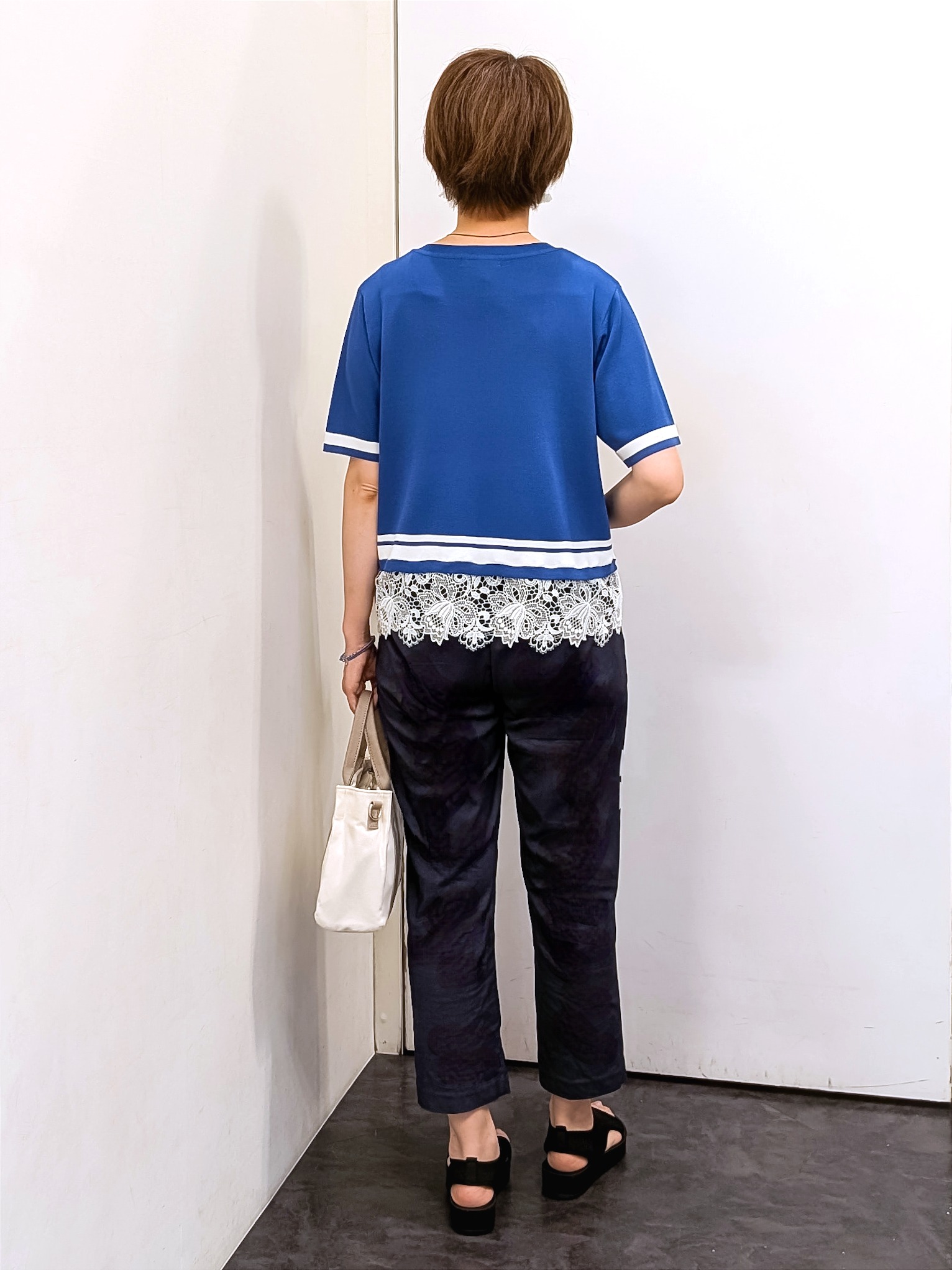やまちゃんさんの「grove｜【シリーズ累計36万枚／UVカット・ひんやり・洗濯機OK】やわらかドライタッチレースドッキングニット」を使ったコーディネート
