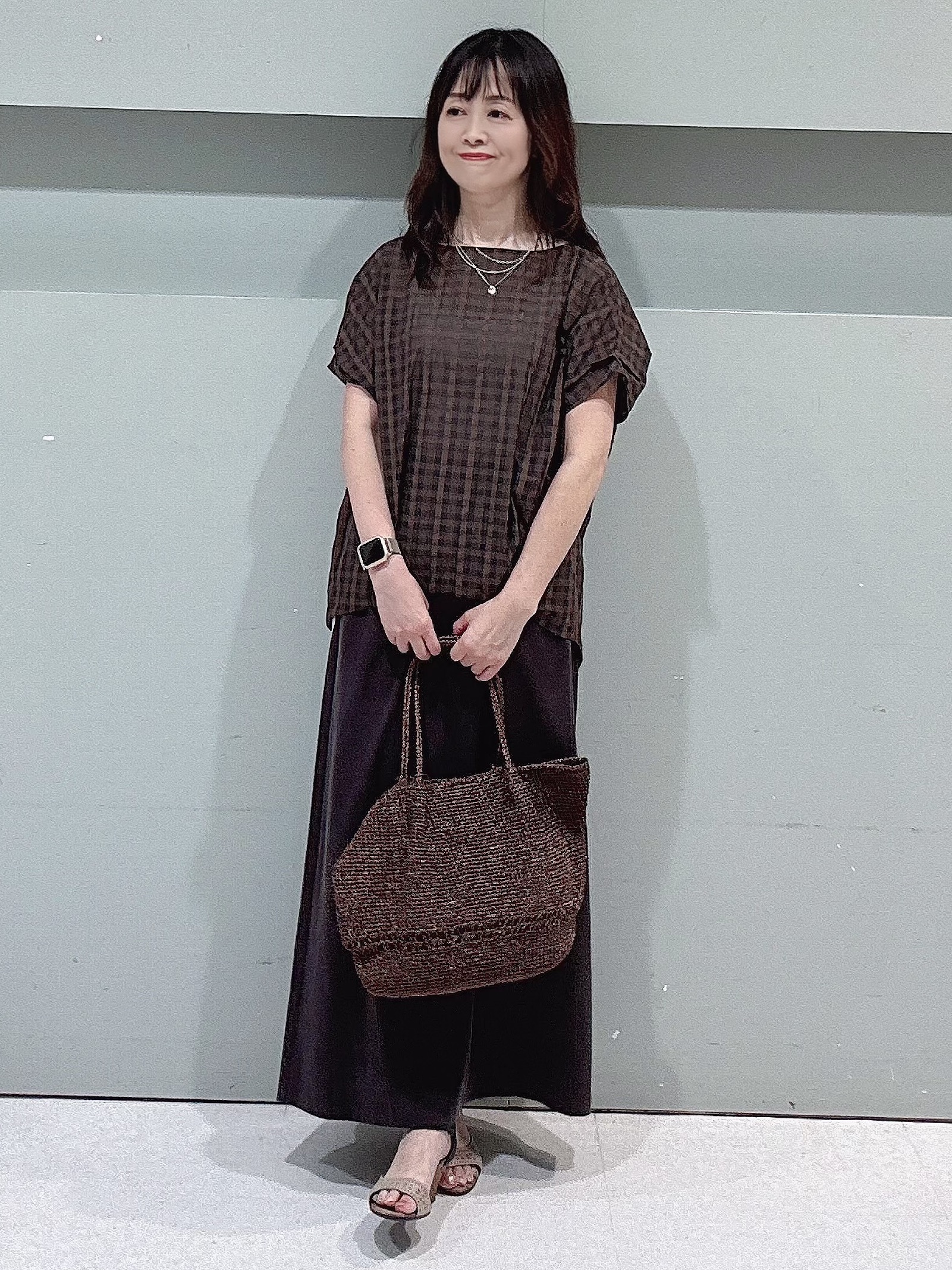 makiさんの「UNTITLED｜シアーチェックブラウス」を使ったコーディネート