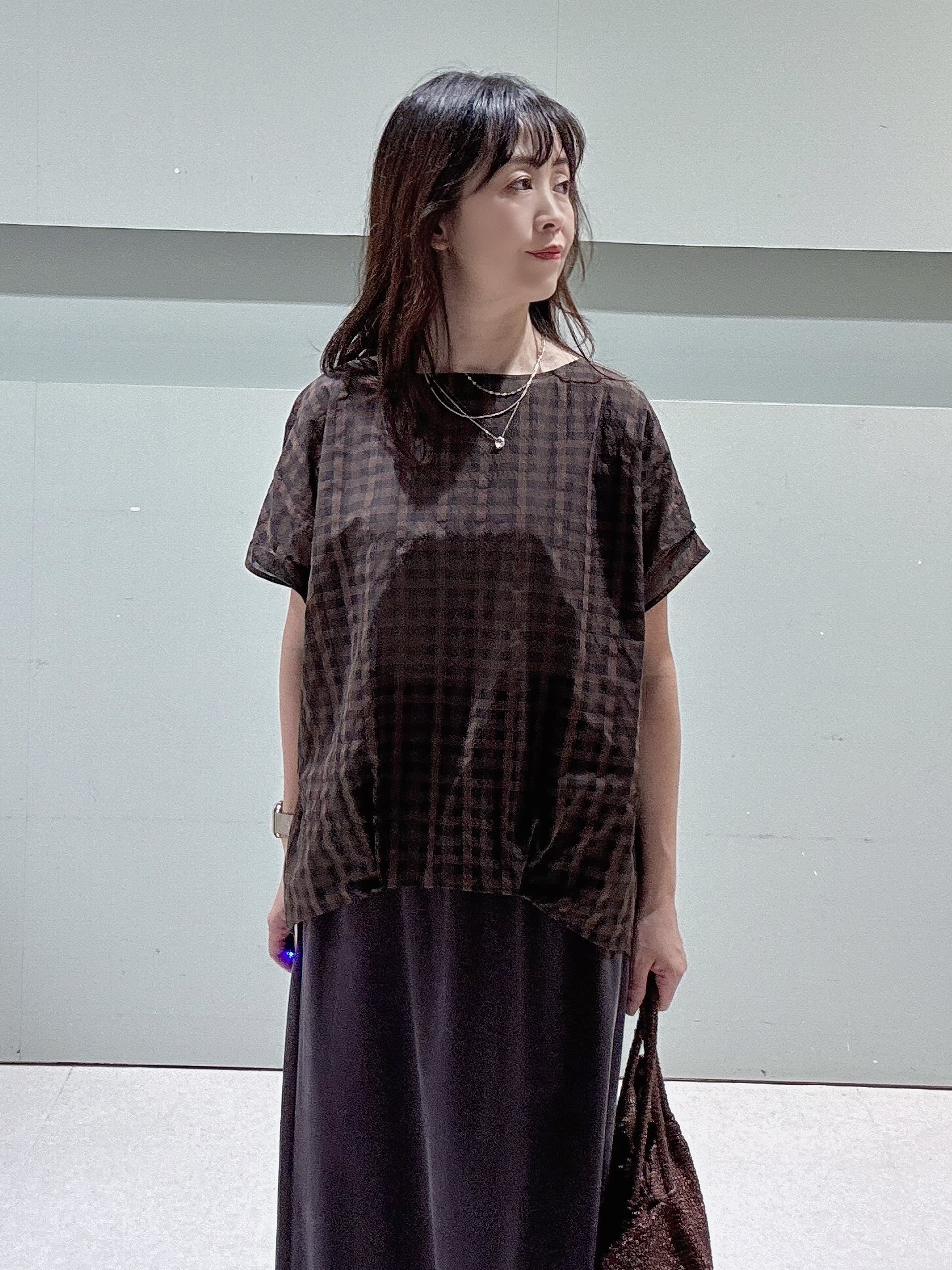 makiさんの「UNTITLED｜シアーチェックブラウス」を使ったコーディネート