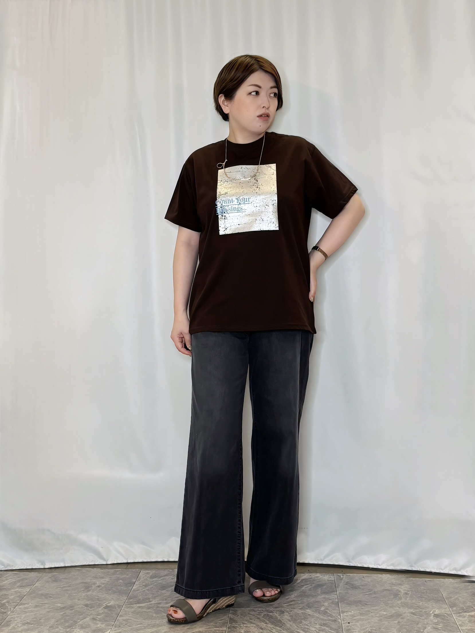 たみさんの「SHOO･LA･RUE｜【洗濯機可/体型カバー】程よい透け感の ゆるシルエットシア―シャツ」を使ったコーディネート