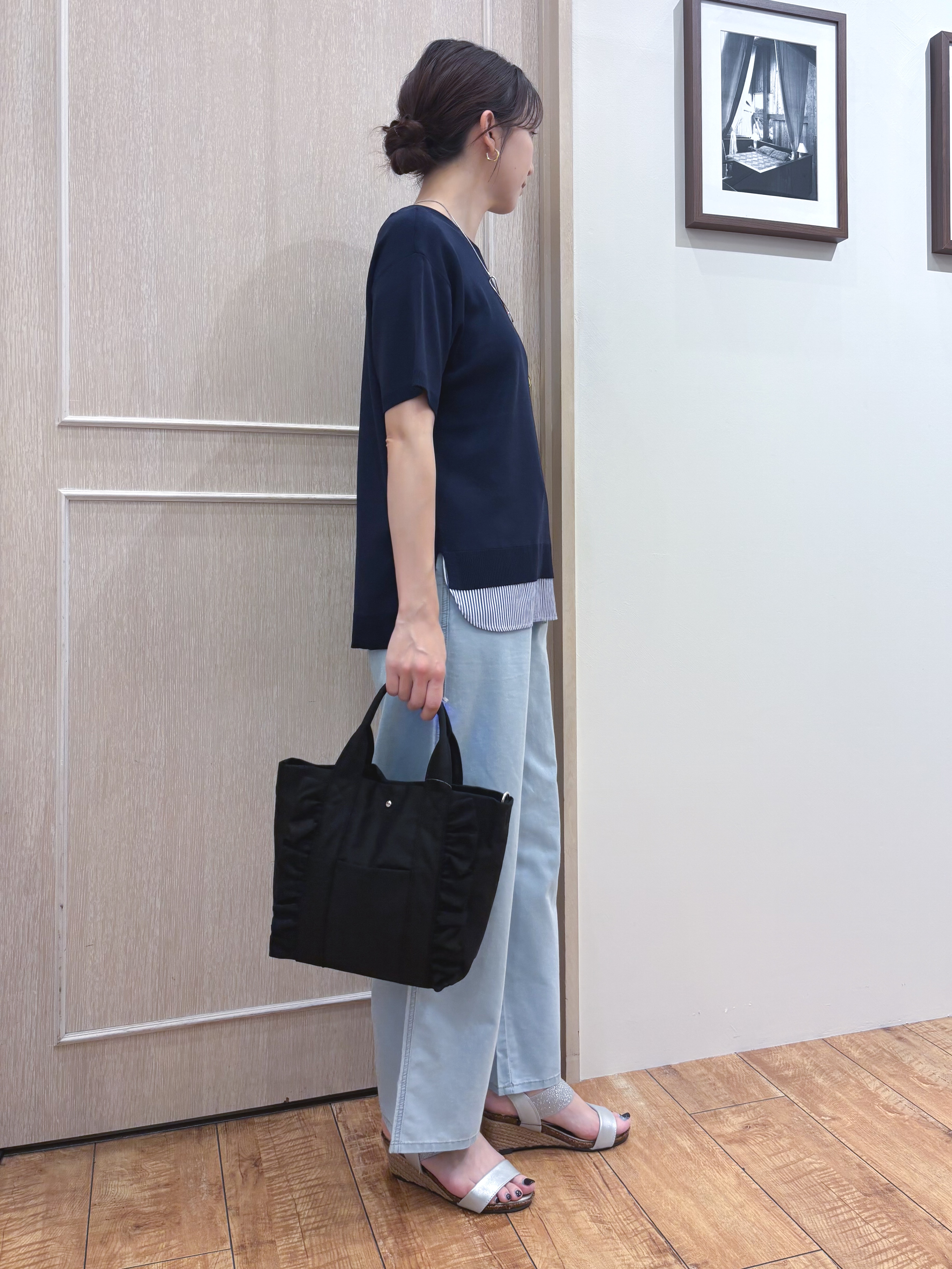 なみさんの「SHOO･LA･RUE｜【ひんやり/UV/洗濯機可/S-LL】毛玉になりにくい シャツレイヤード風 半袖ニット」を使ったコーディネート