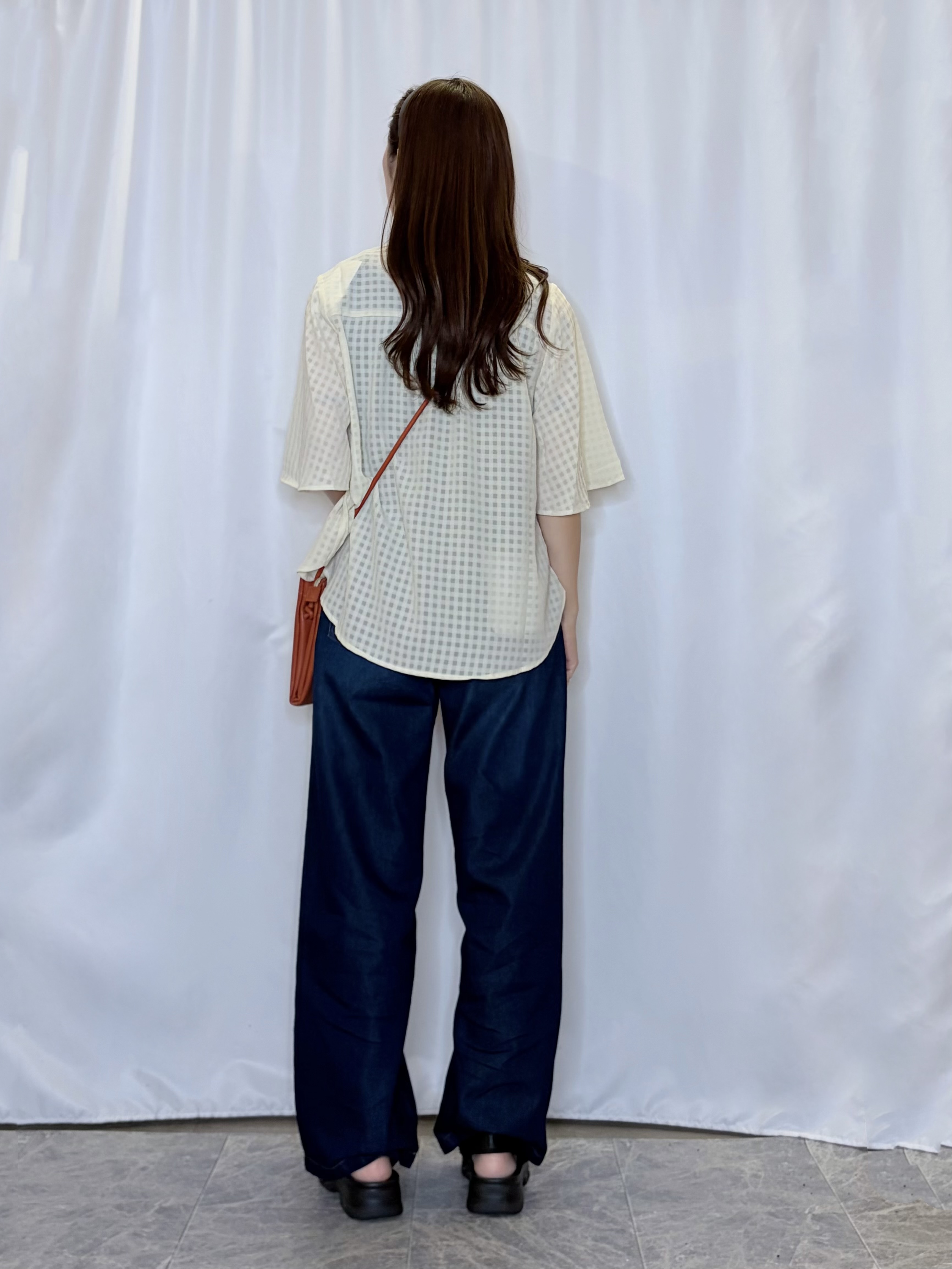 おうめさんの「SHOO･LA･RUE｜【洗濯機可/S-LL】大人も甘すぎず着られる ギンガムシアーブラウス」を使ったコーディネート