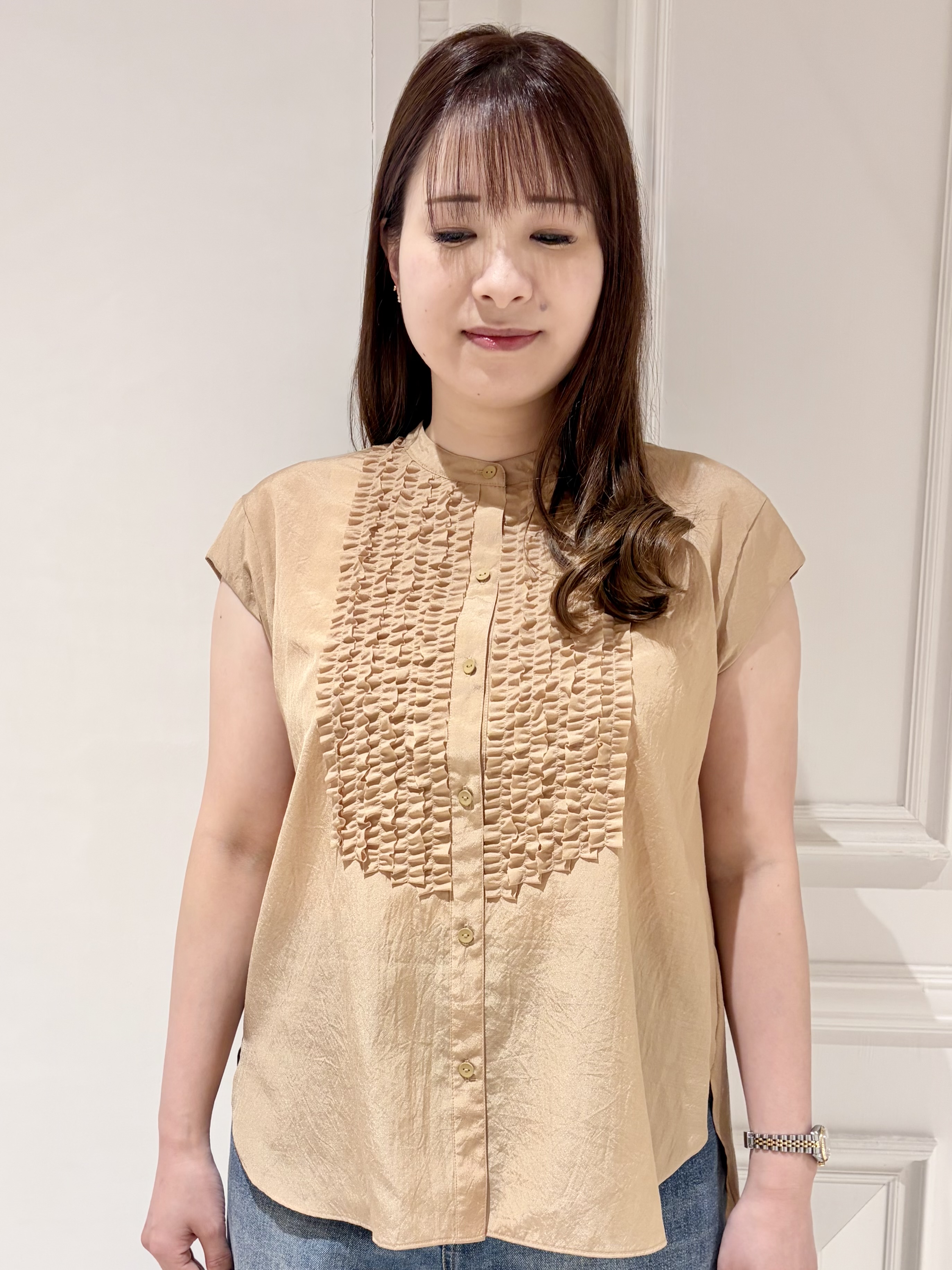 minowaさんの「DRESSTERIOR｜フレンチスリーブ　フリルブラウス」を使ったコーディネート