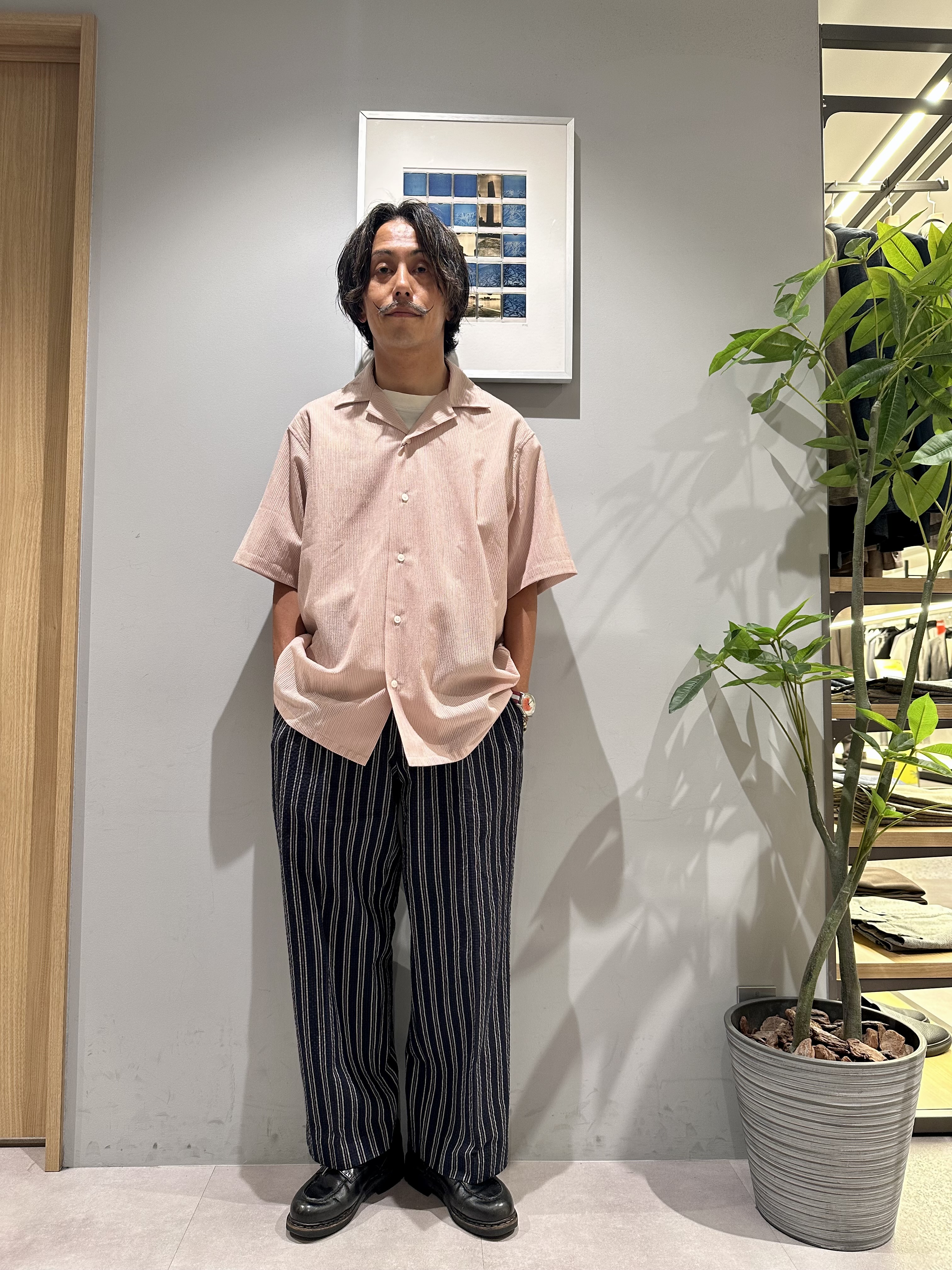 obaさんの「TAKEO KIKUCHI｜【通気性】トリコットサッカー オープンカラー シャツ」を使ったコーディネート