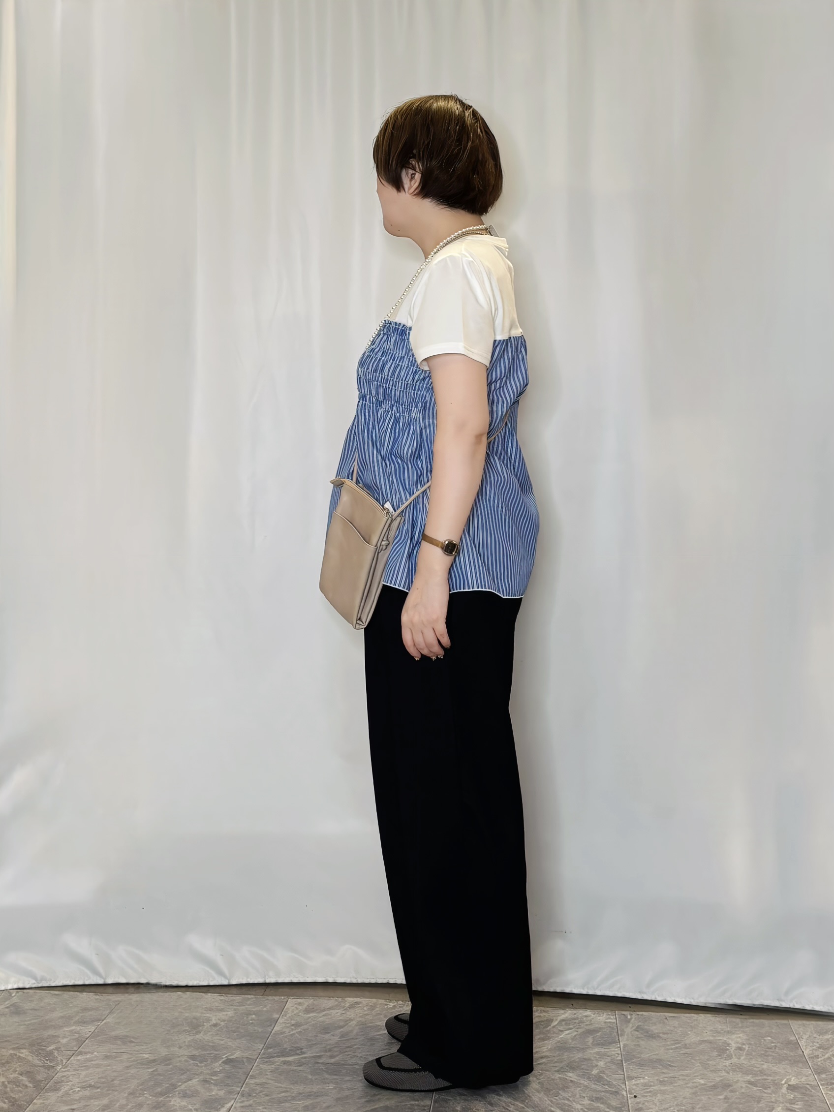 たみさんの「SHOO･LA･RUE｜【S-LL/洗濯機可/体型カバー】インせずサマ見え ビスチェ風異素材ドッキングTシャツ」を使ったコーディネート