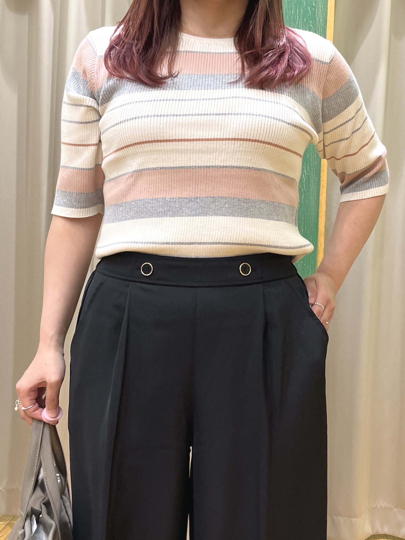 ゆっきーさんの「SHOO･LA･RUE｜【S-LL】オンオフ着られる マルチボーダーリブニット」を使ったコーディネート