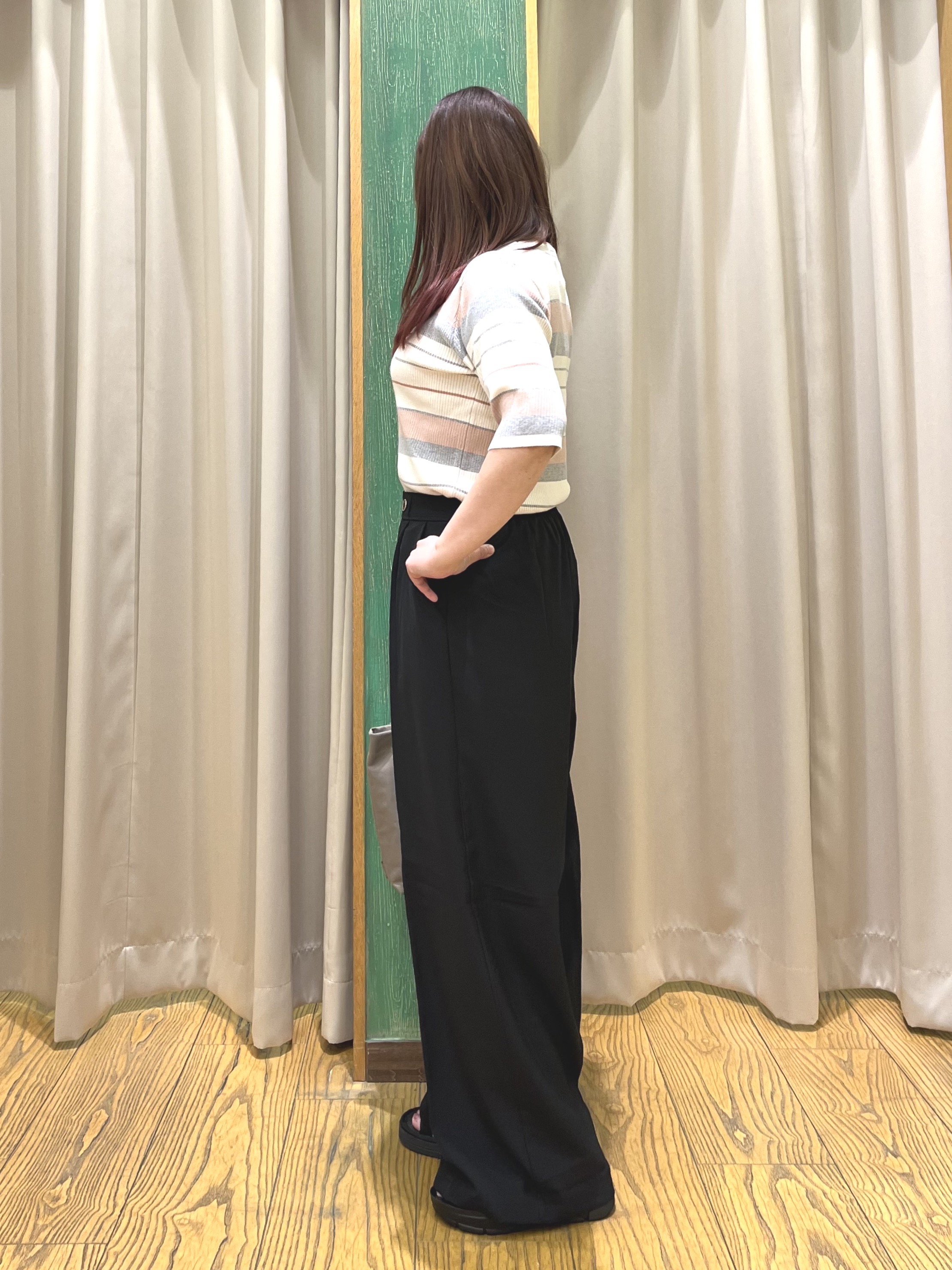 ゆっきーさんの「SHOO･LA･RUE｜【S-LL】オンオフ着られる マルチボーダーリブニット」を使ったコーディネート