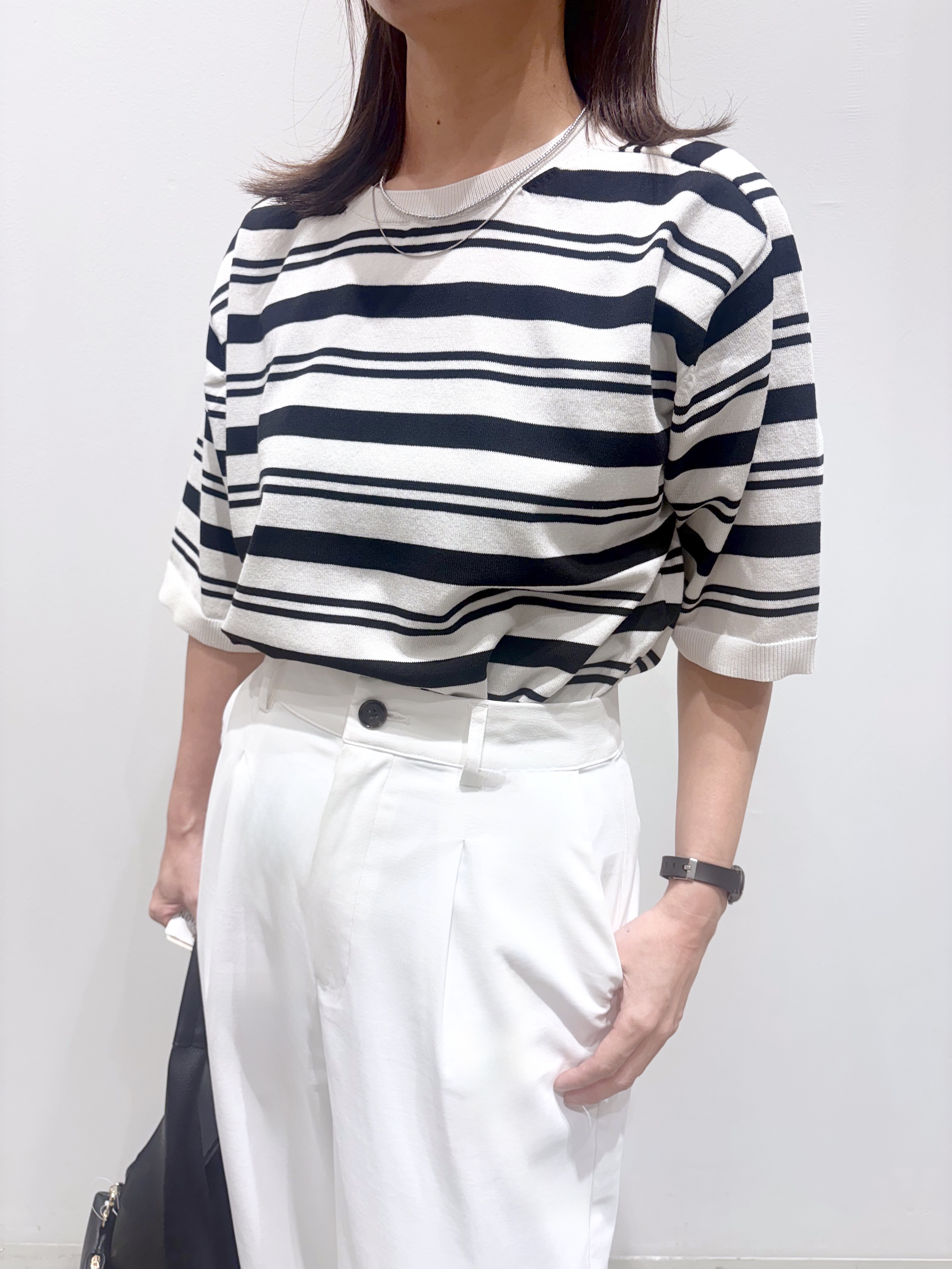 ＷＡさんの「grove｜【ひんやり・UVカット・洗濯機◎】Tシャツ感覚で着られるコットン混ニット」を使ったコーディネート