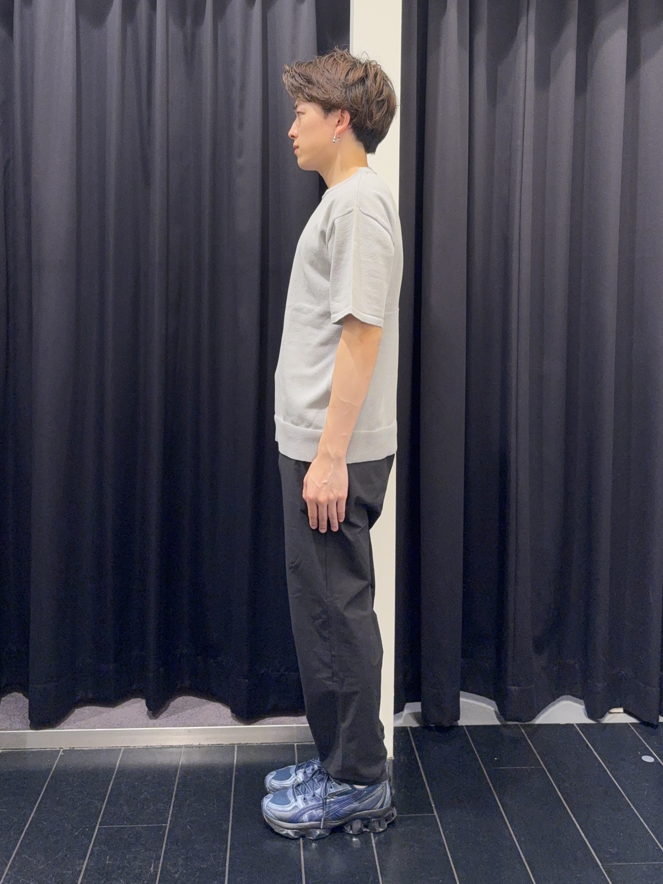 カシマさんの「THE SHOP TK｜【抗菌防臭／UVカット／洗濯機OK】和紙混 半袖ニット」を使ったコーディネート