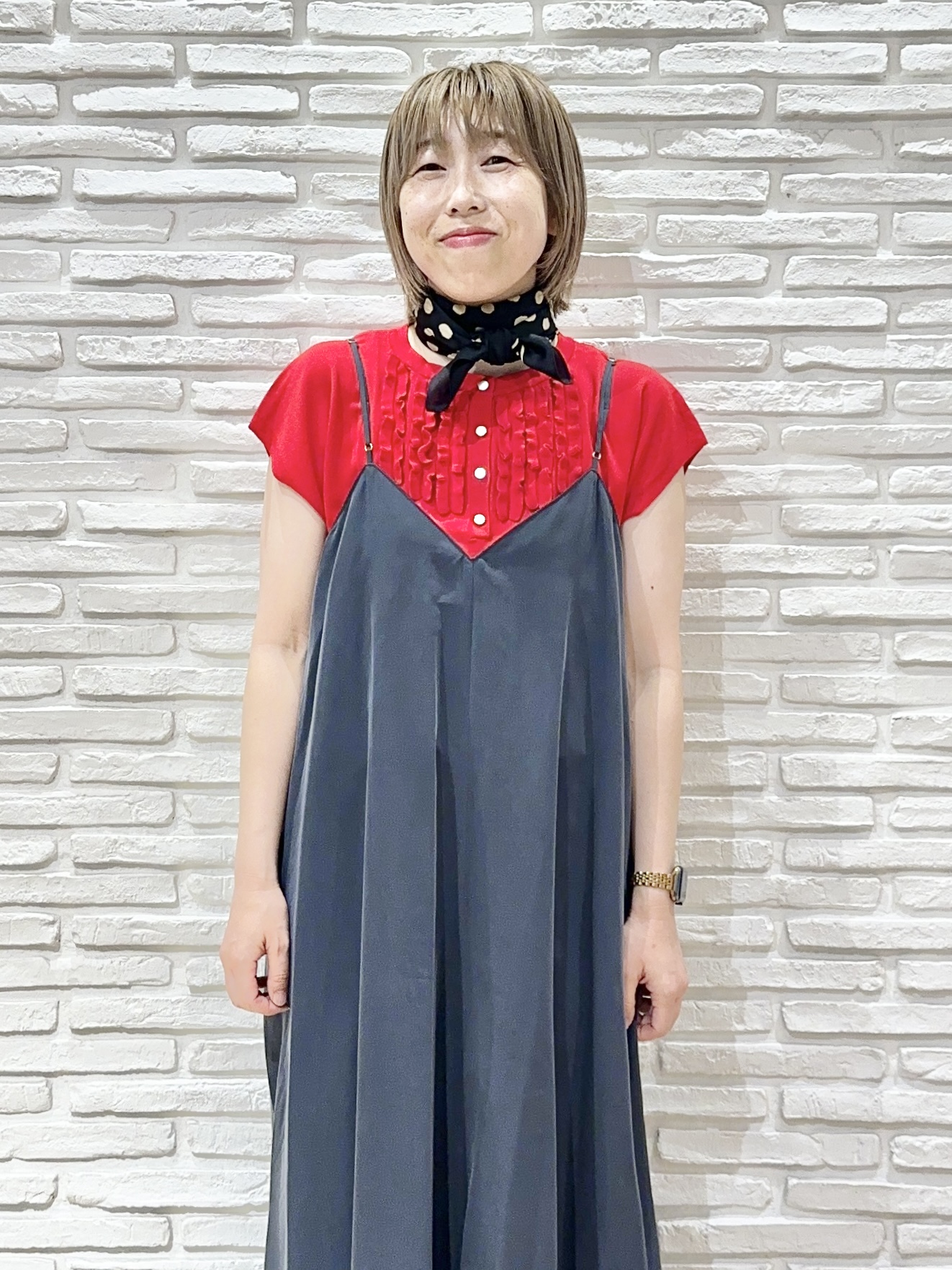 Hana...eさんの「index｜【接触冷感／UV】フリルフレンチスリーブニット《洗濯機OK》」を使ったコーディネート