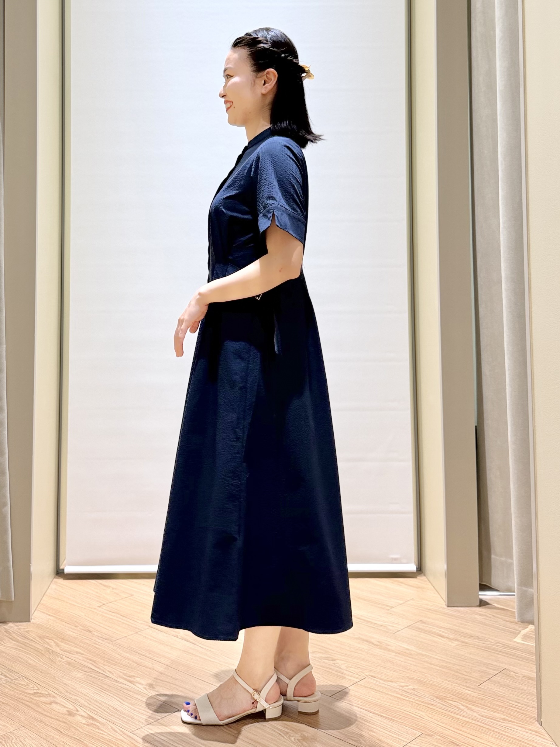 あんりさんの「grove｜【低身長さんも選べる着丈/UV・シワになりにくいetc】涼やかさも、きちんとも叶うワンピース」を使ったコーディネート