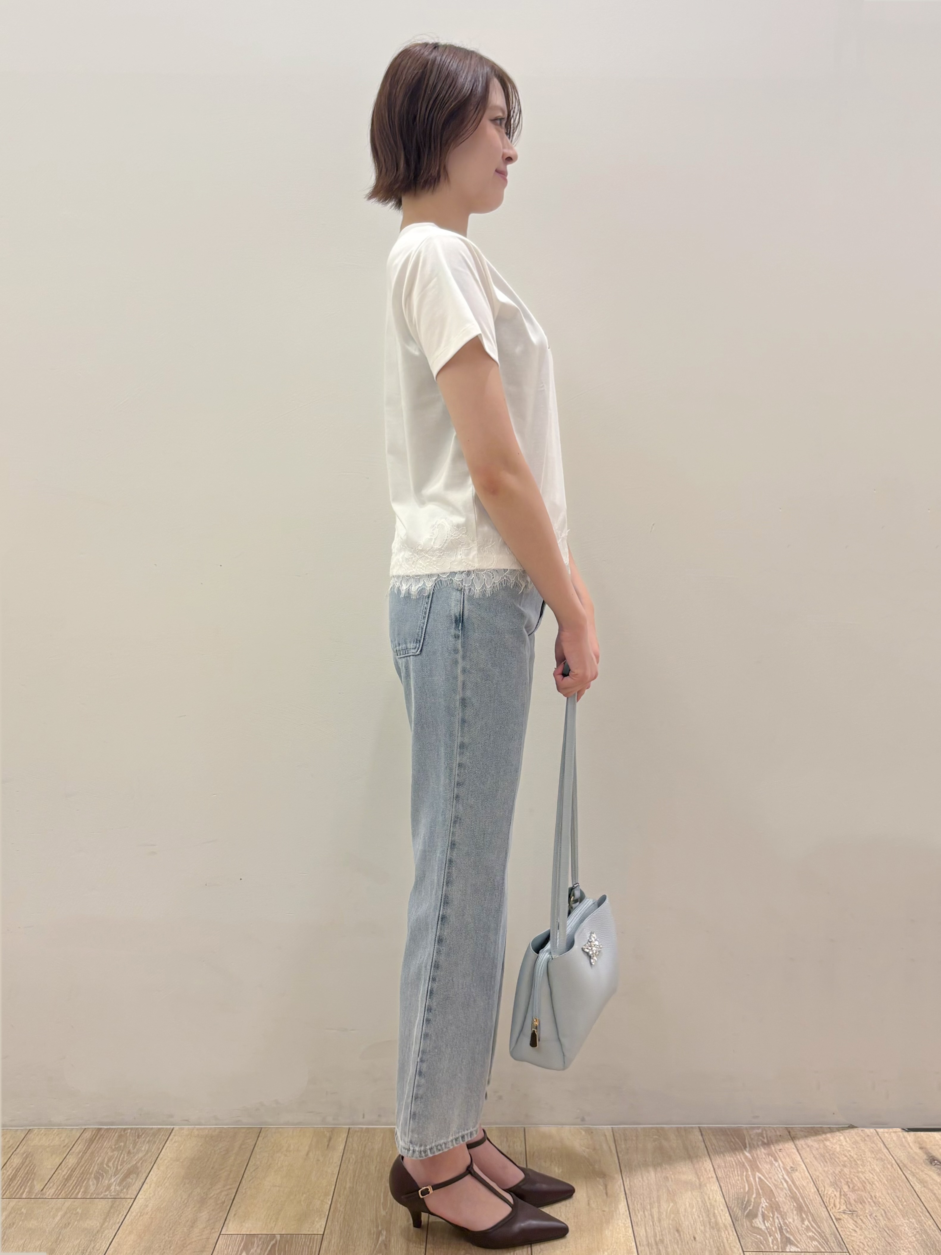 RINさんの「OPAQUE.CLIP｜【接触冷感／UVケア】裾レースロゴTシャツ《洗濯機OK／S-3L》」を使ったコーディネート