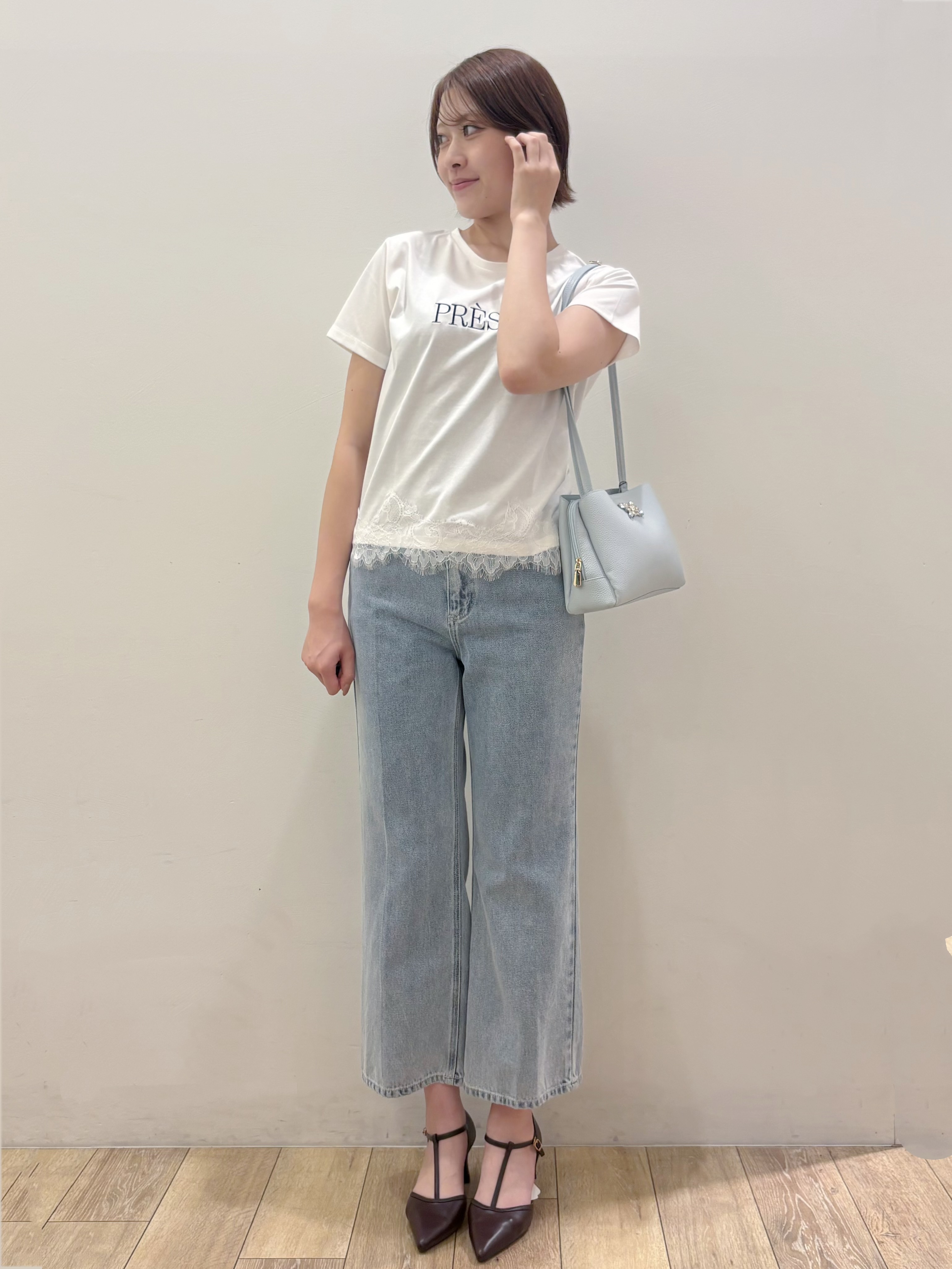 RINさんの「OPAQUE.CLIP｜【接触冷感／UVケア】裾レースロゴTシャツ《洗濯機OK／S-3L》」を使ったコーディネート
