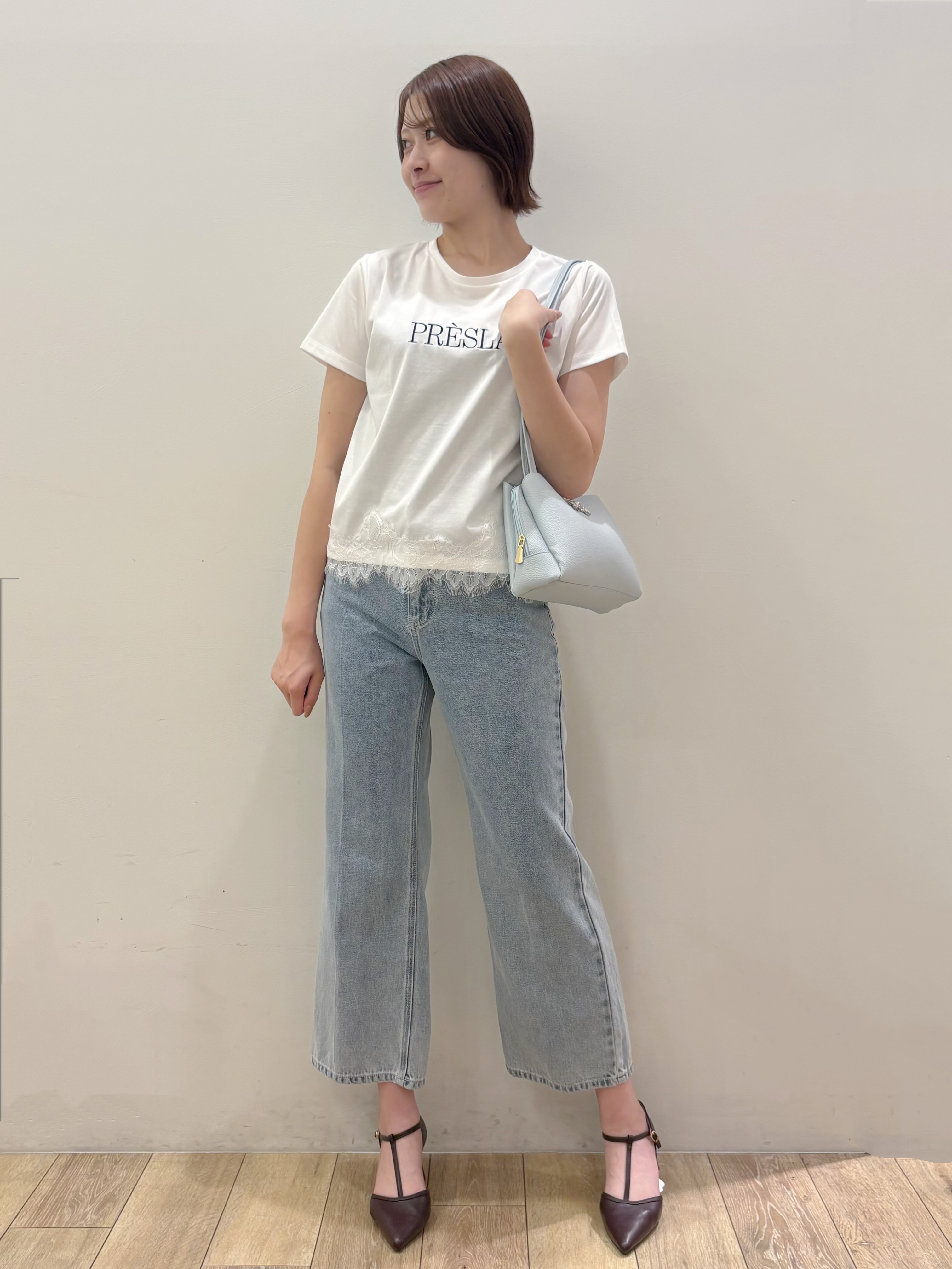 RINさんの「OPAQUE.CLIP｜【接触冷感／UVケア】裾レースロゴTシャツ《洗濯機OK／S-3L》」を使ったコーディネート