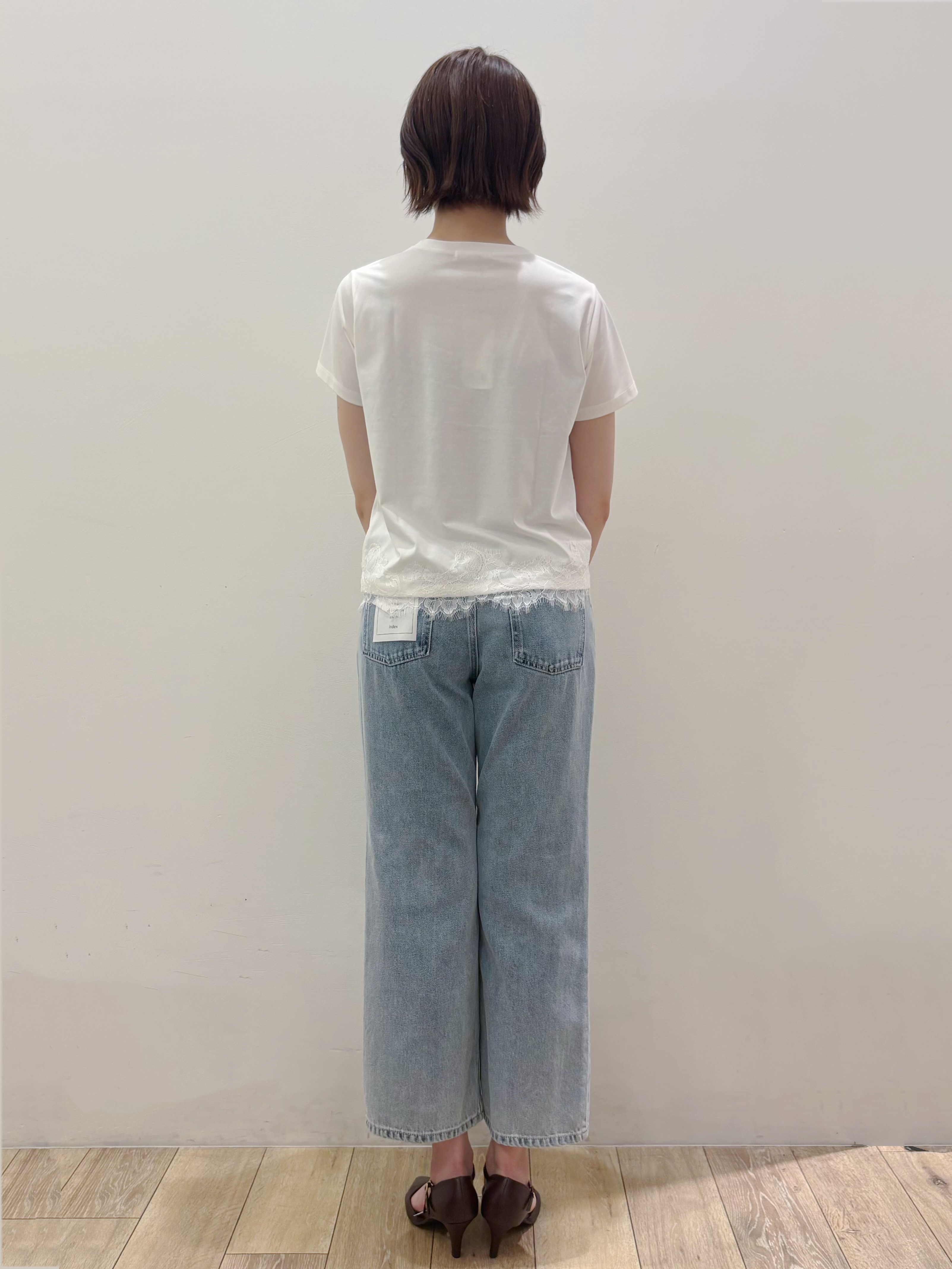 RINさんの「OPAQUE.CLIP｜【接触冷感／UVケア】裾レースロゴTシャツ《洗濯機OK／S-3L》」を使ったコーディネート