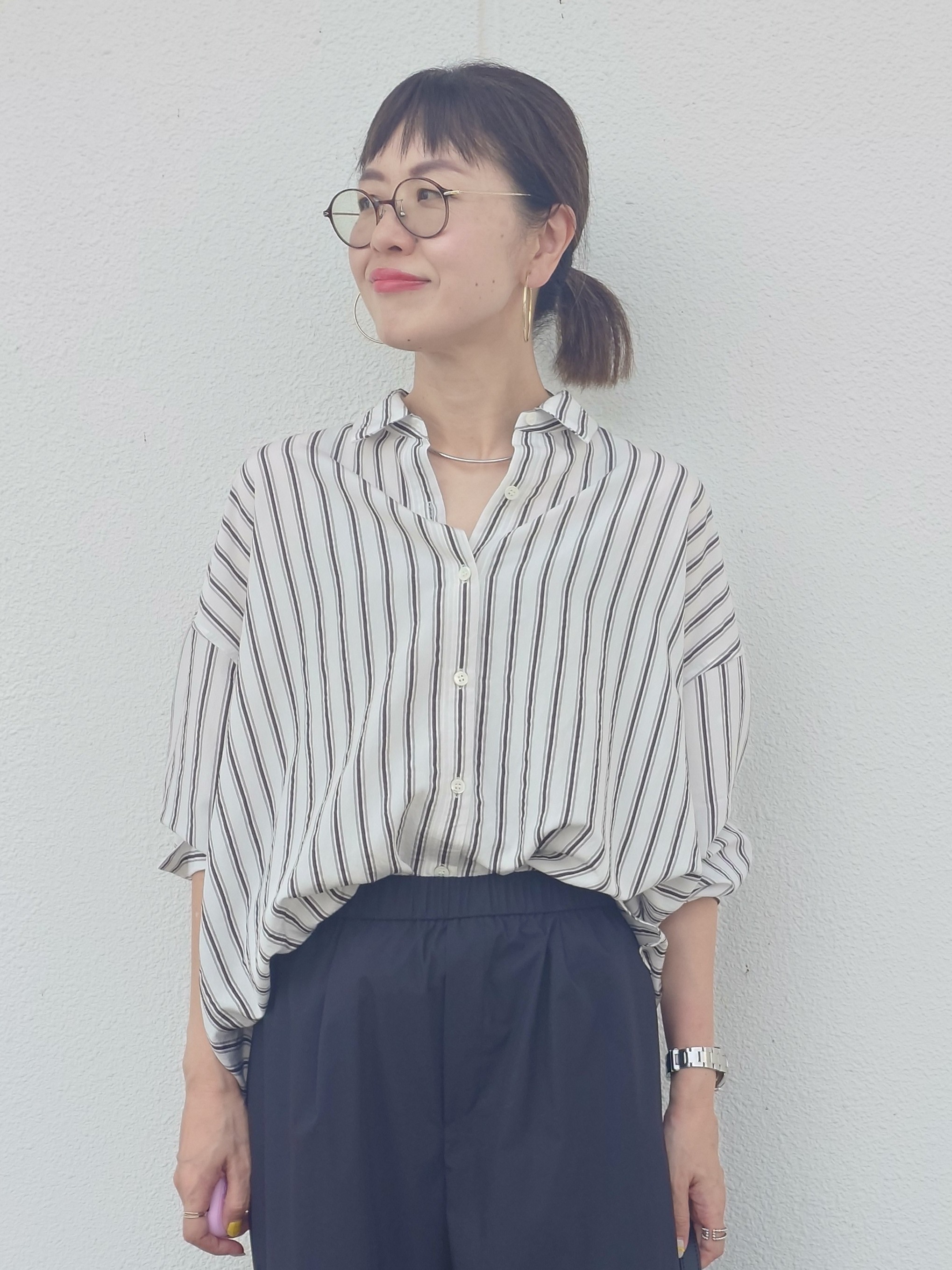 MUTSUKOさんの「UNTITLED｜ストライプシャツ」を使ったコーディネート