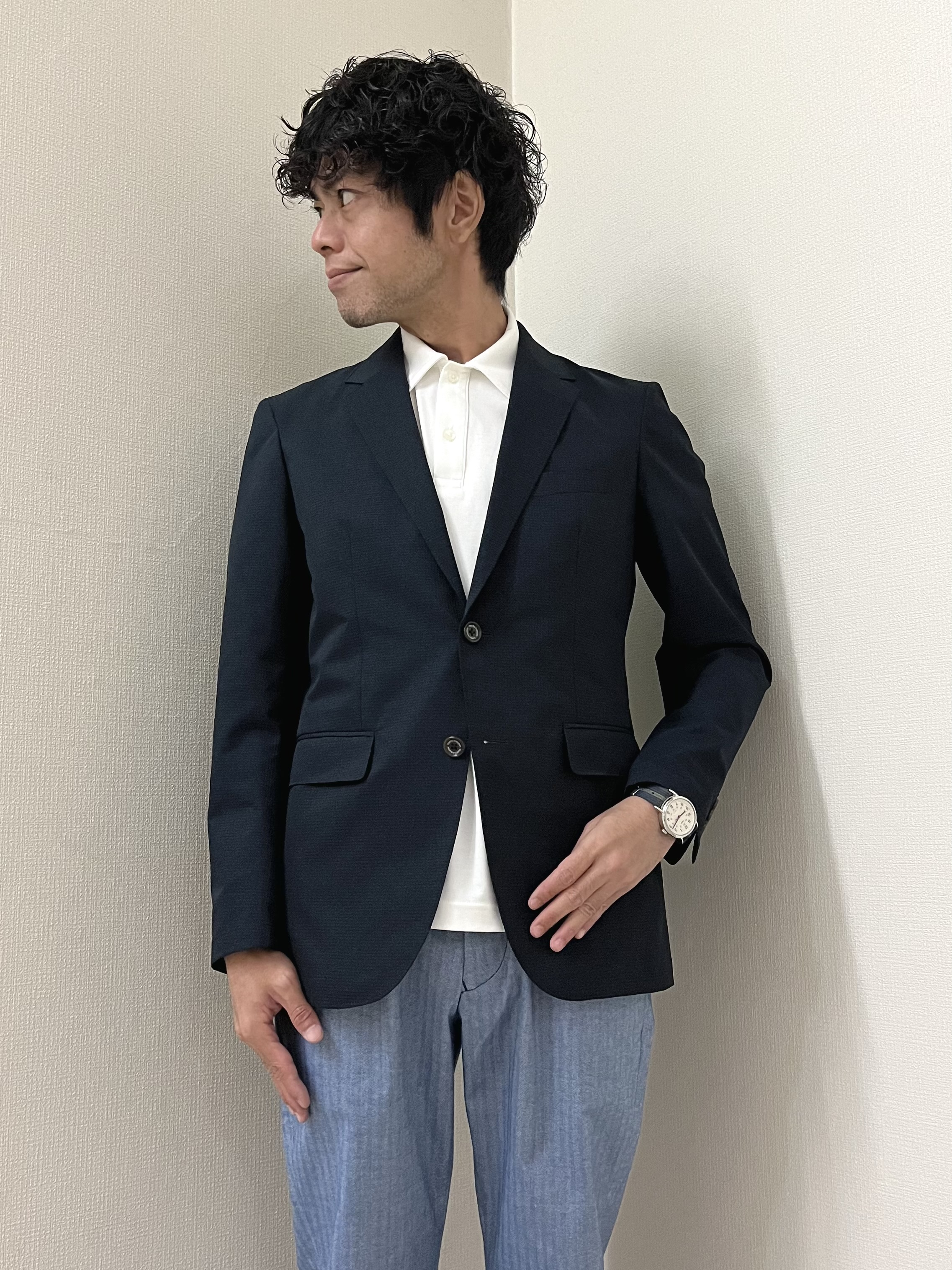 URAさんの「TAKEO KIKUCHI｜【抗菌防臭】COOL DOTS（R）ドビープリント ジャケット」を使ったコーディネート