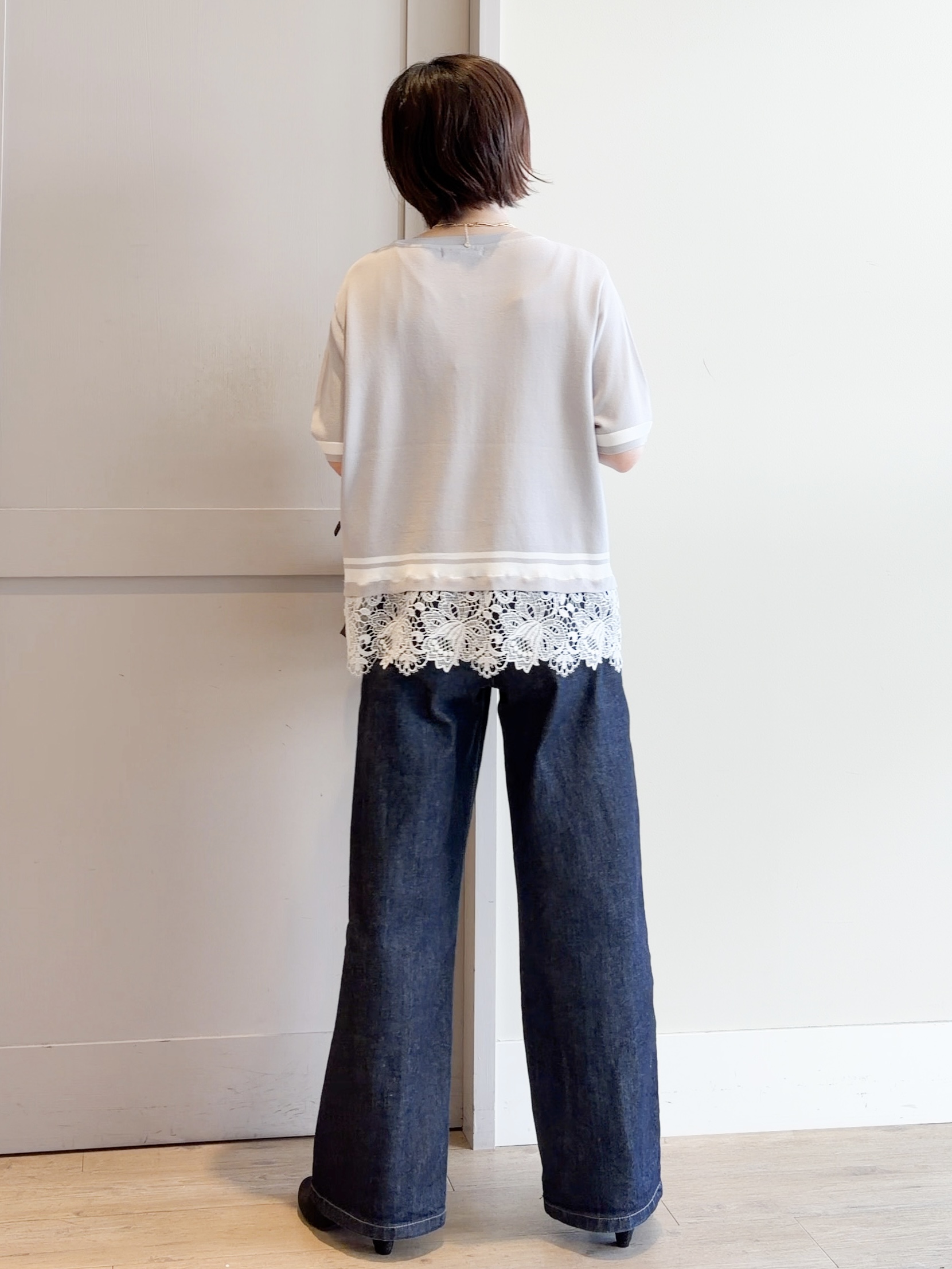 yamakoさんの「grove｜【シリーズ累計36万枚／UVカット・ひんやり・洗濯機OK】やわらかドライタッチレースドッキングニット」を使ったコーディネート